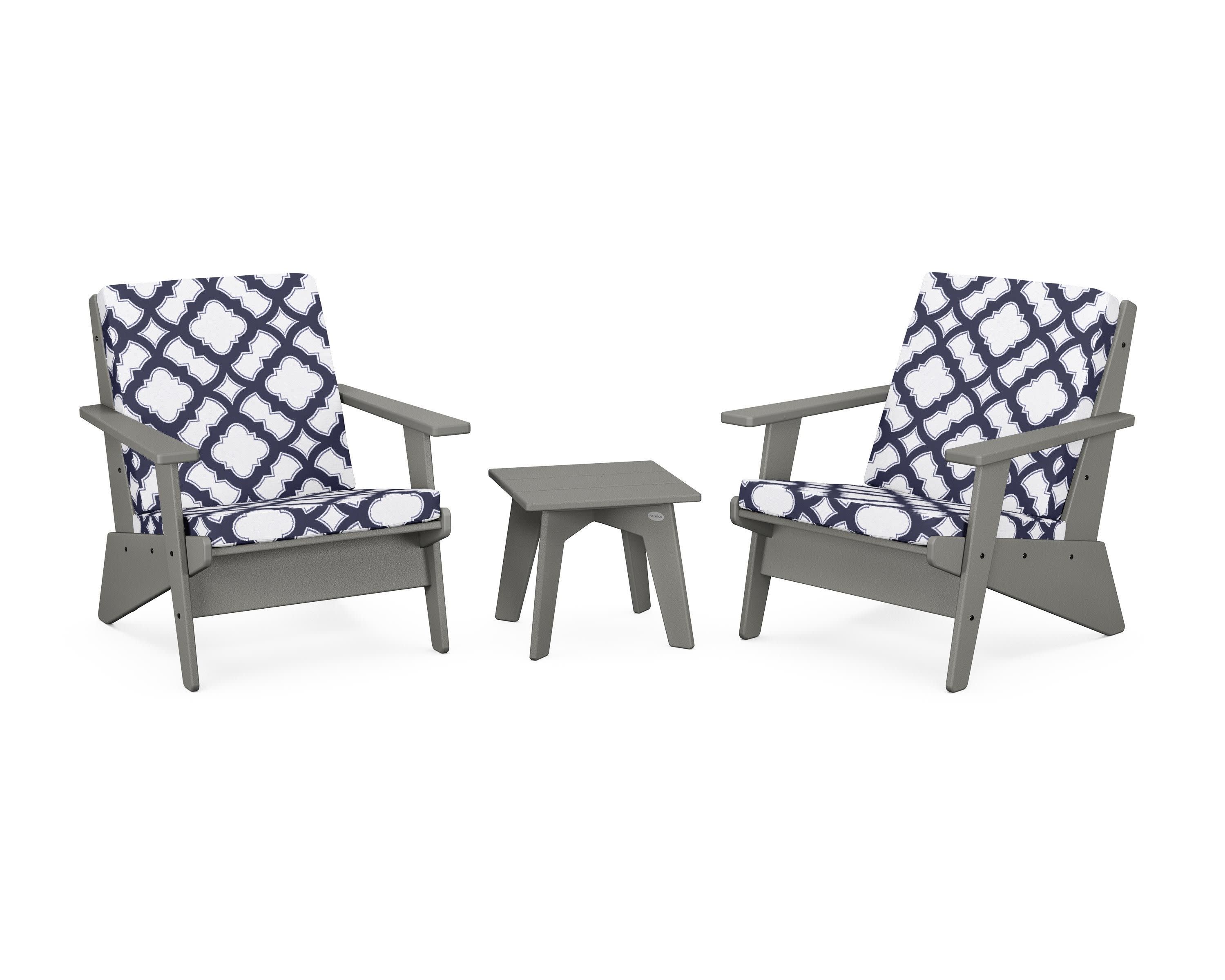 Riviera Modern Lounge 3-Piece Set in Slate Grey / Trellis Navy