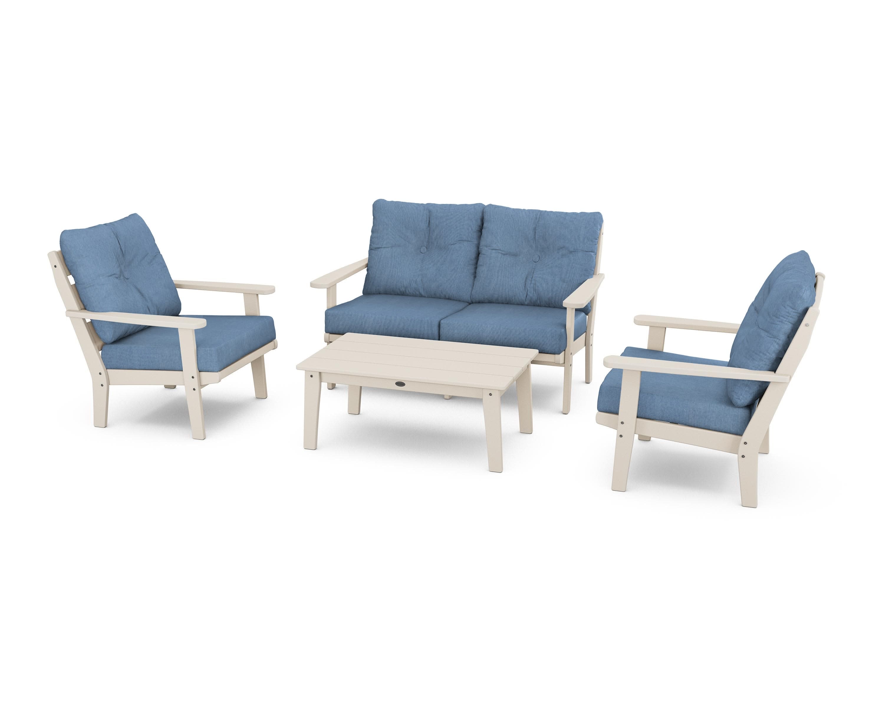 Lakeside 4-Piece Deep Seating Set in Sand / Sky Blue