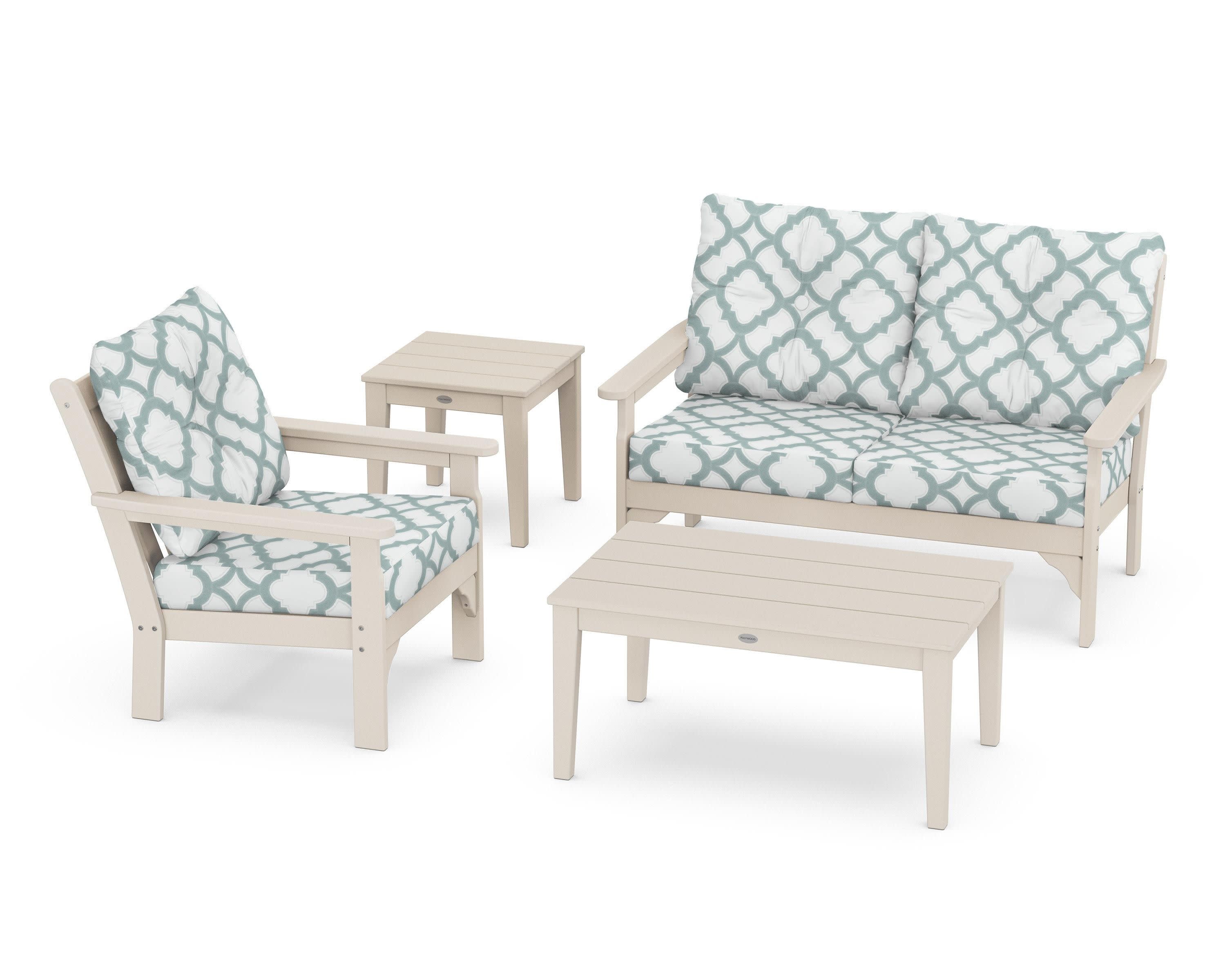 Vineyard 4-Piece Deep Seating Set in Sand / Trellis Glacier Spa