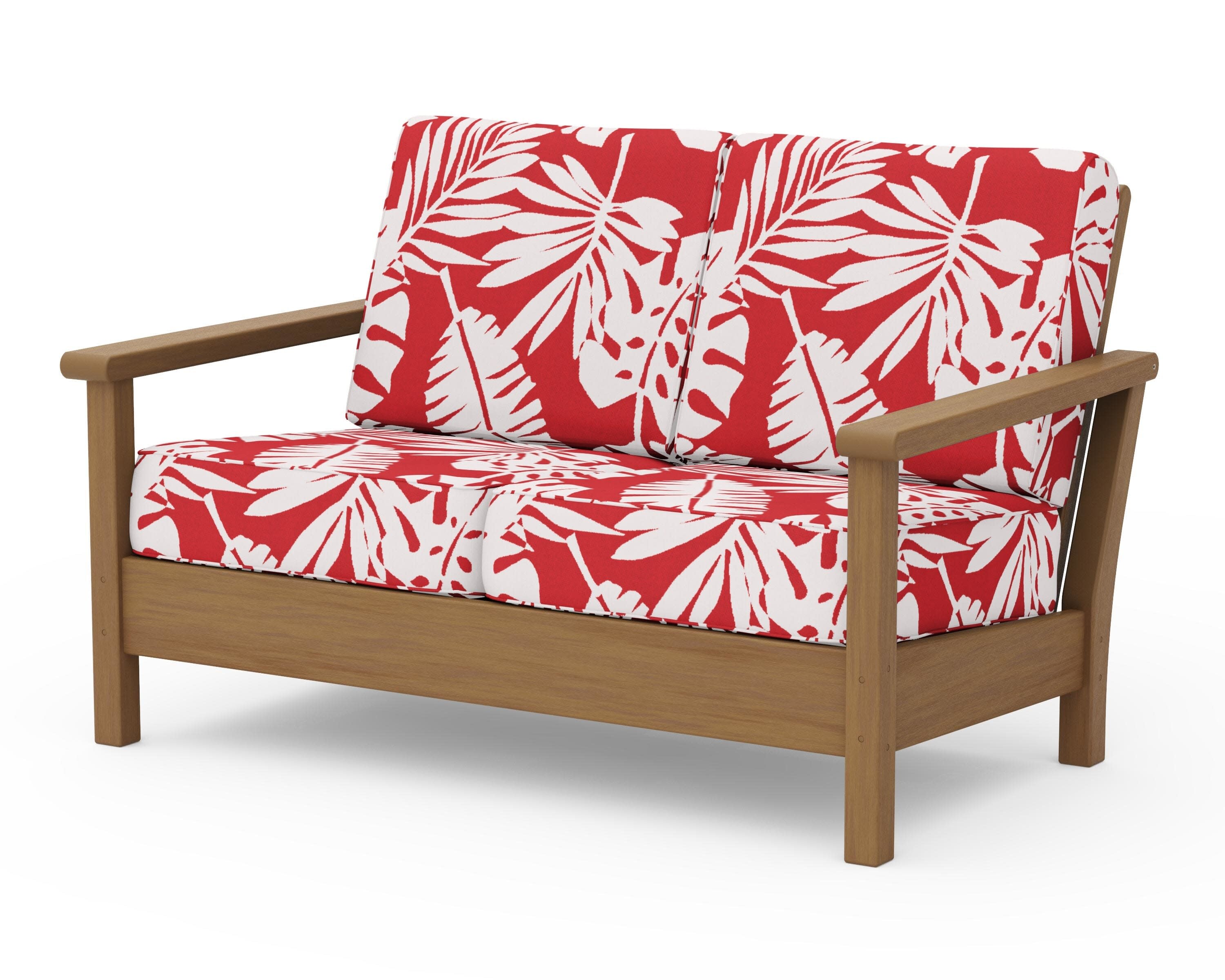 Harbour Deep Seating Loveseat in Natural / Leaf Crimson
