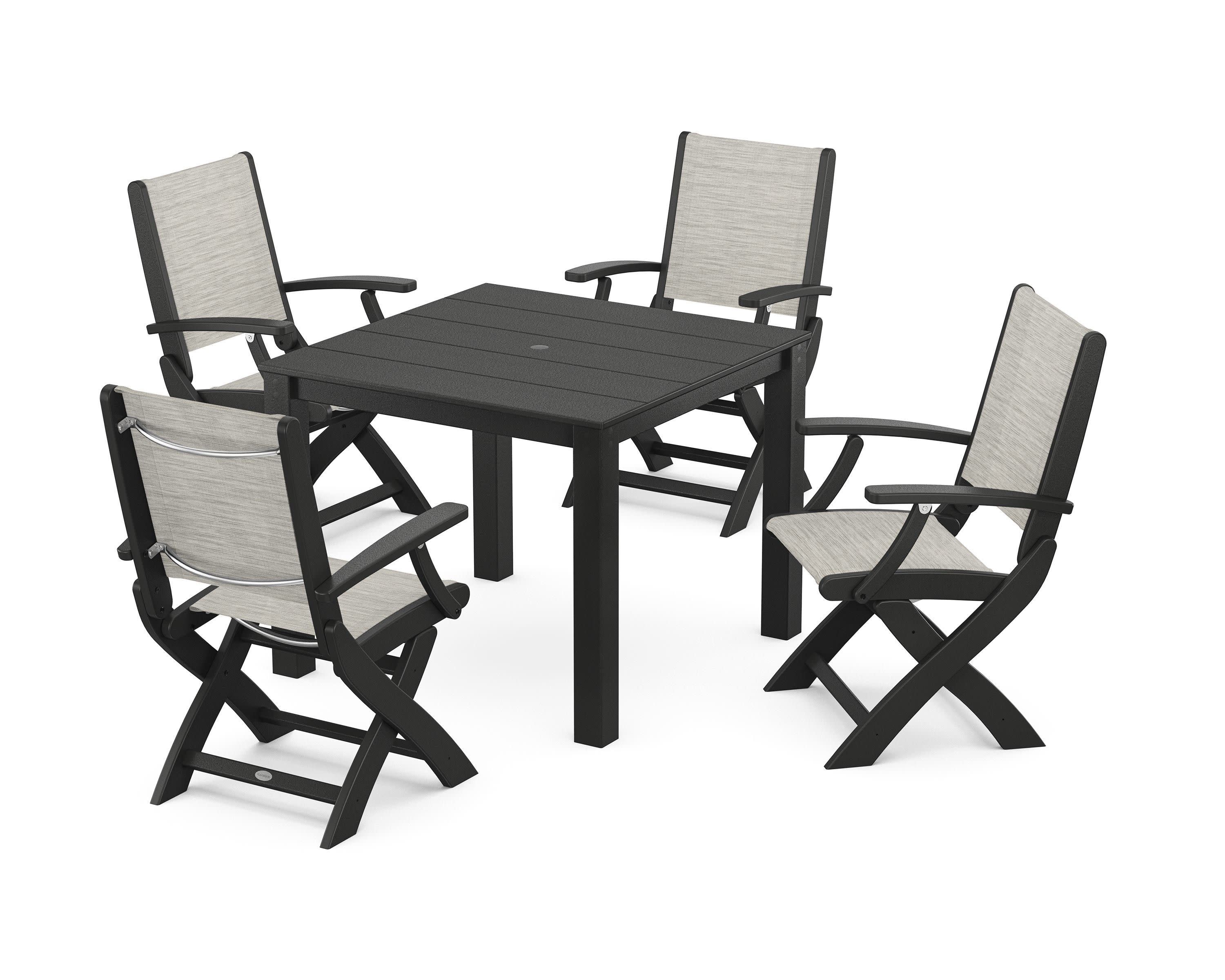 Coastal Folding Chair 5-Piece Parsons Dining Set in Black / Birch Sling