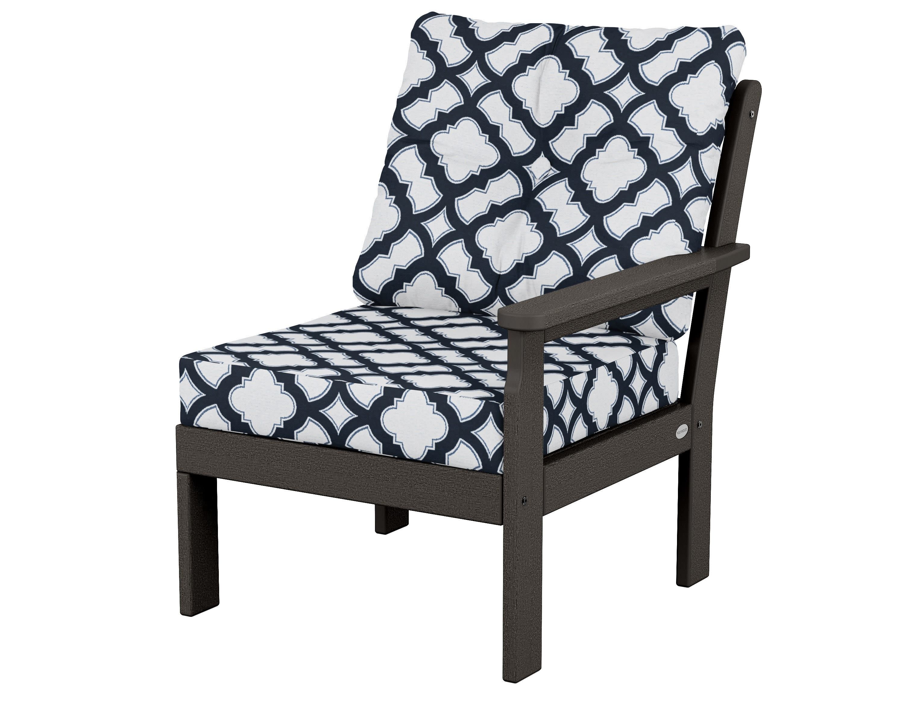 Vineyard Modular Right Arm Chair in Vintage Coffee / Trellis Marine Indigo