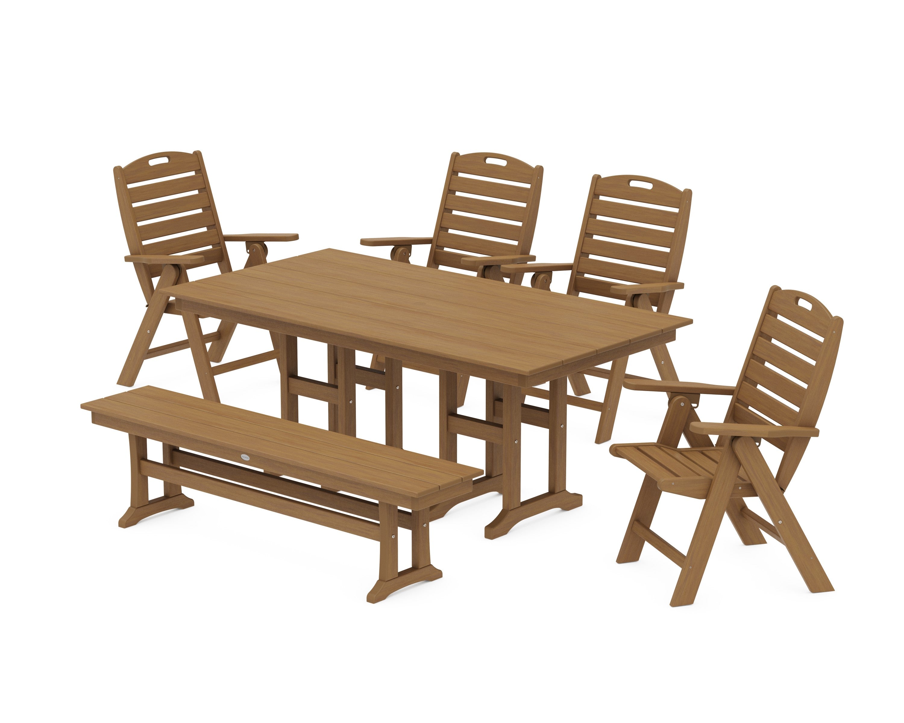 Nautical Highback 6-Piece Farmhouse Dining Set with Bench in Natural