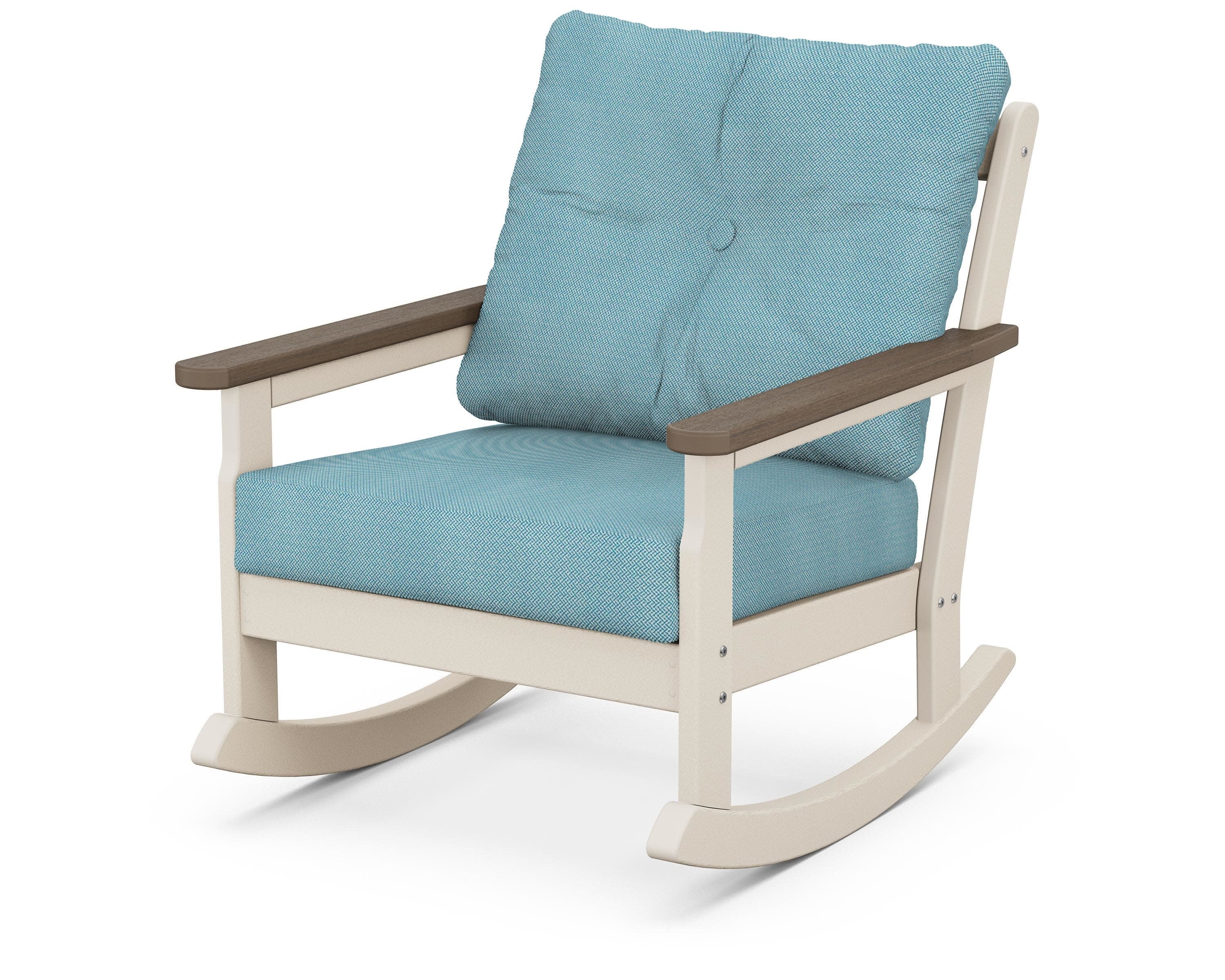Vineyard Deep Seating Rocking Chair in Sand / Kona / Lattice Sky Blue