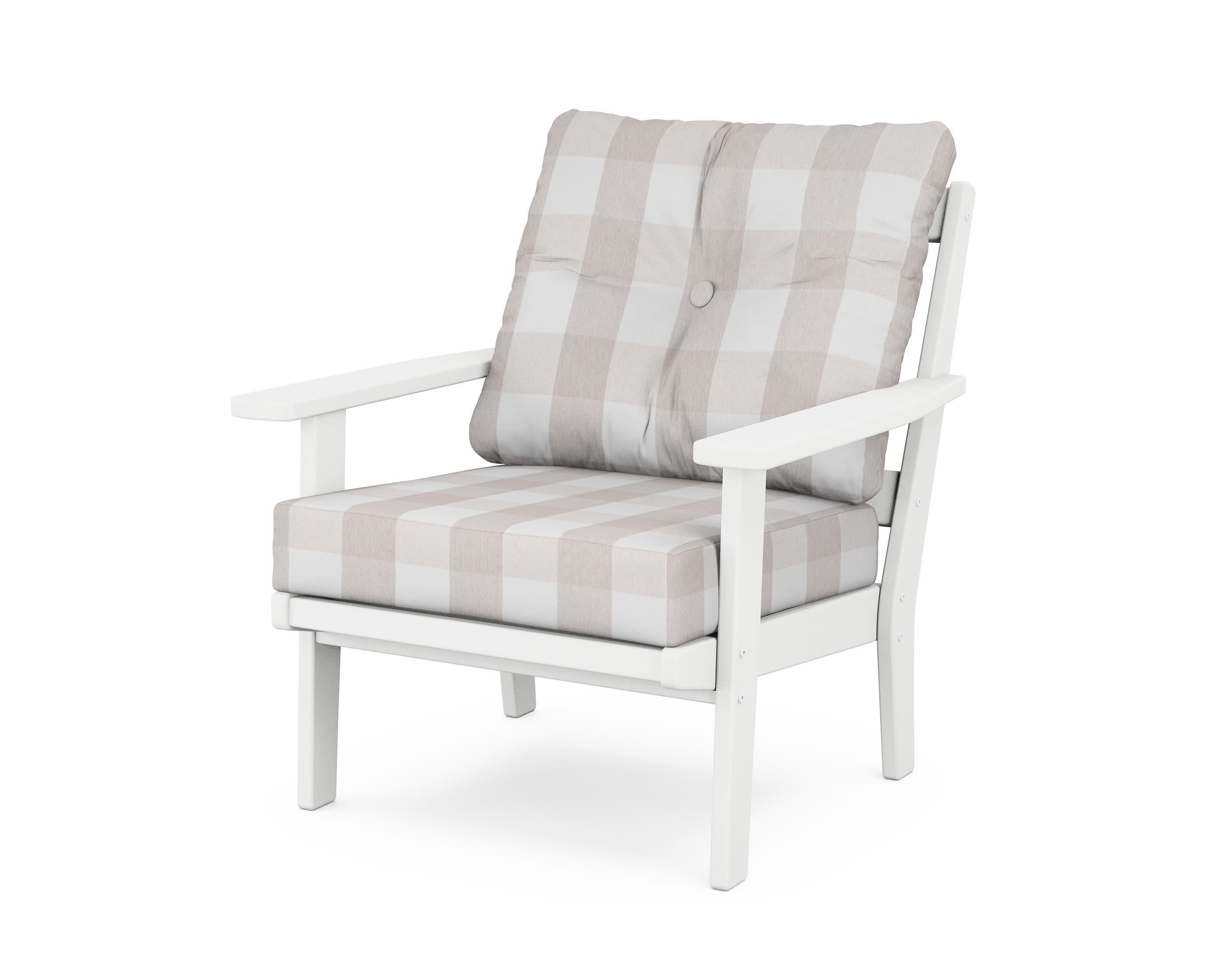 Oxford Deep Seating Chair in White / Buffalo Plaid Dune Burlap