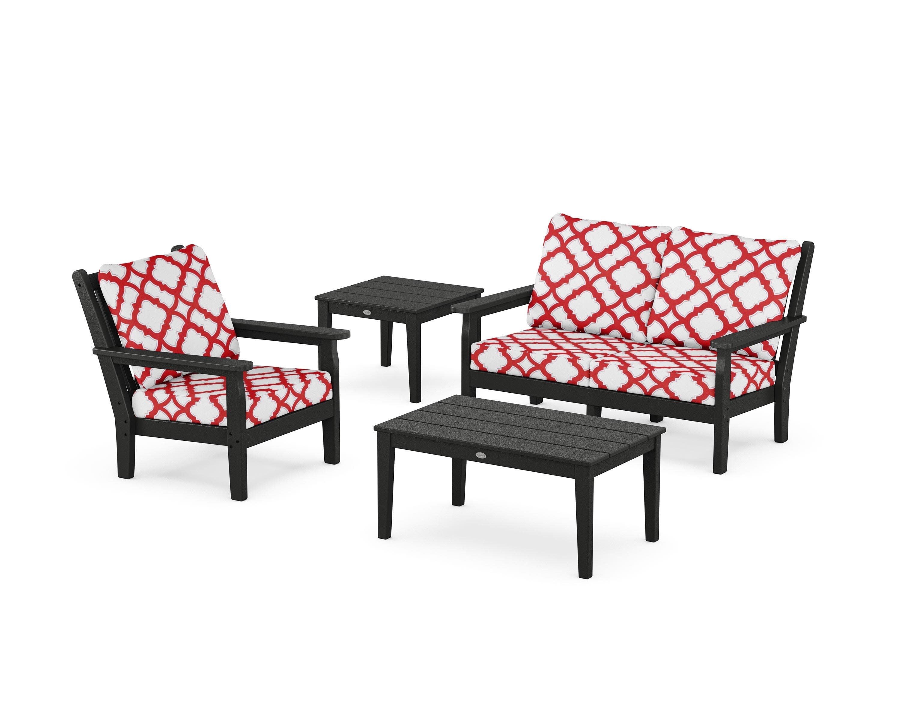 Chippendale 4-Piece Deep Seating Set in Black / Trellis Crimson