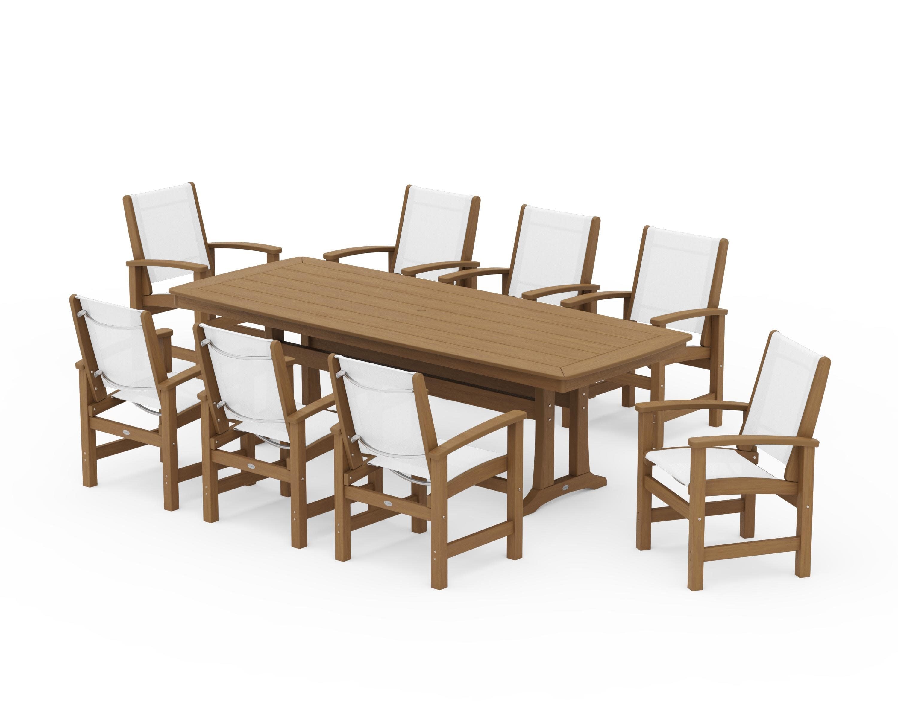 Coastal 9-Piece Dining Set with Trestle Legs in Natural / White Sling