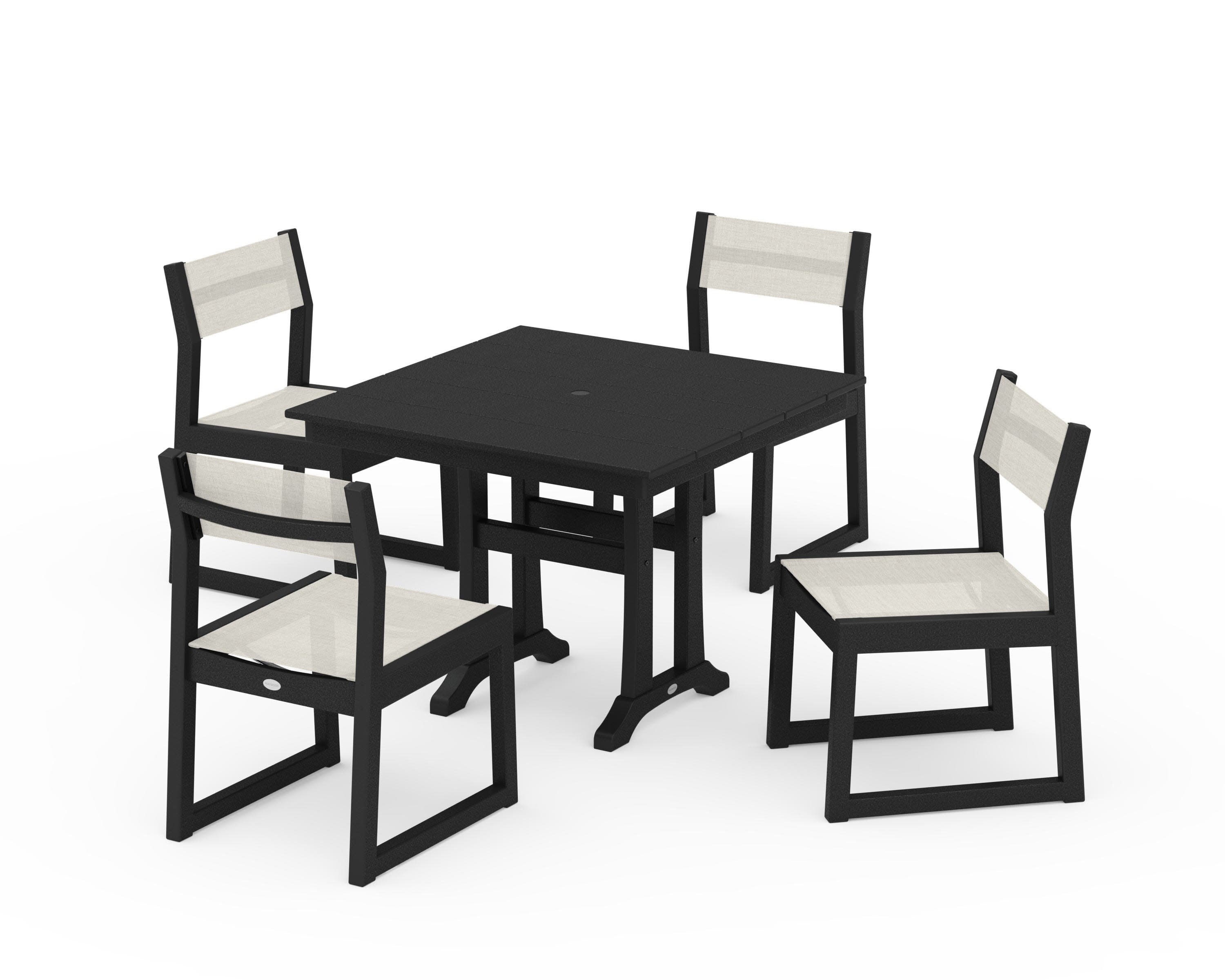 EDGE Sling 5-Piece Farmhouse Trestle Side Chair Dining Set in Black / Parchment Sling