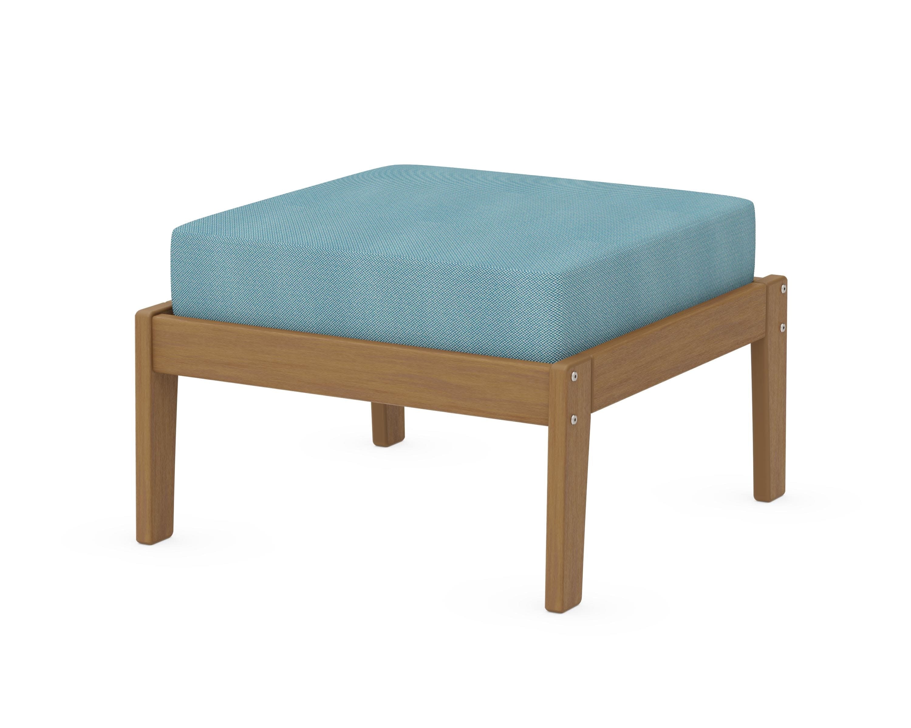 Deep Seating Ottoman in Natural / Lattice Sky Blue