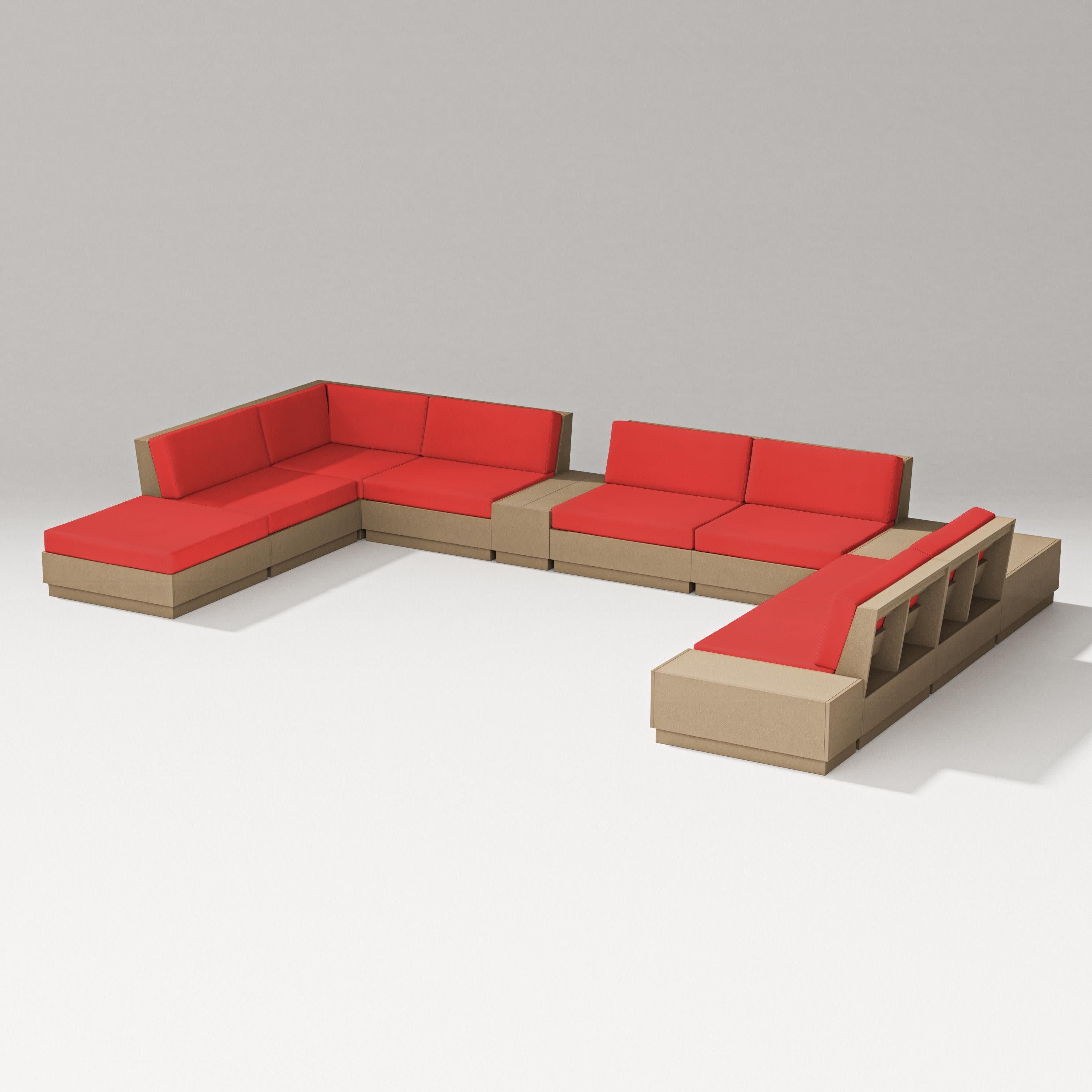 Elevate 11-Piece Conversation Sectional Set in Vintage Sahara / Crimson Linen