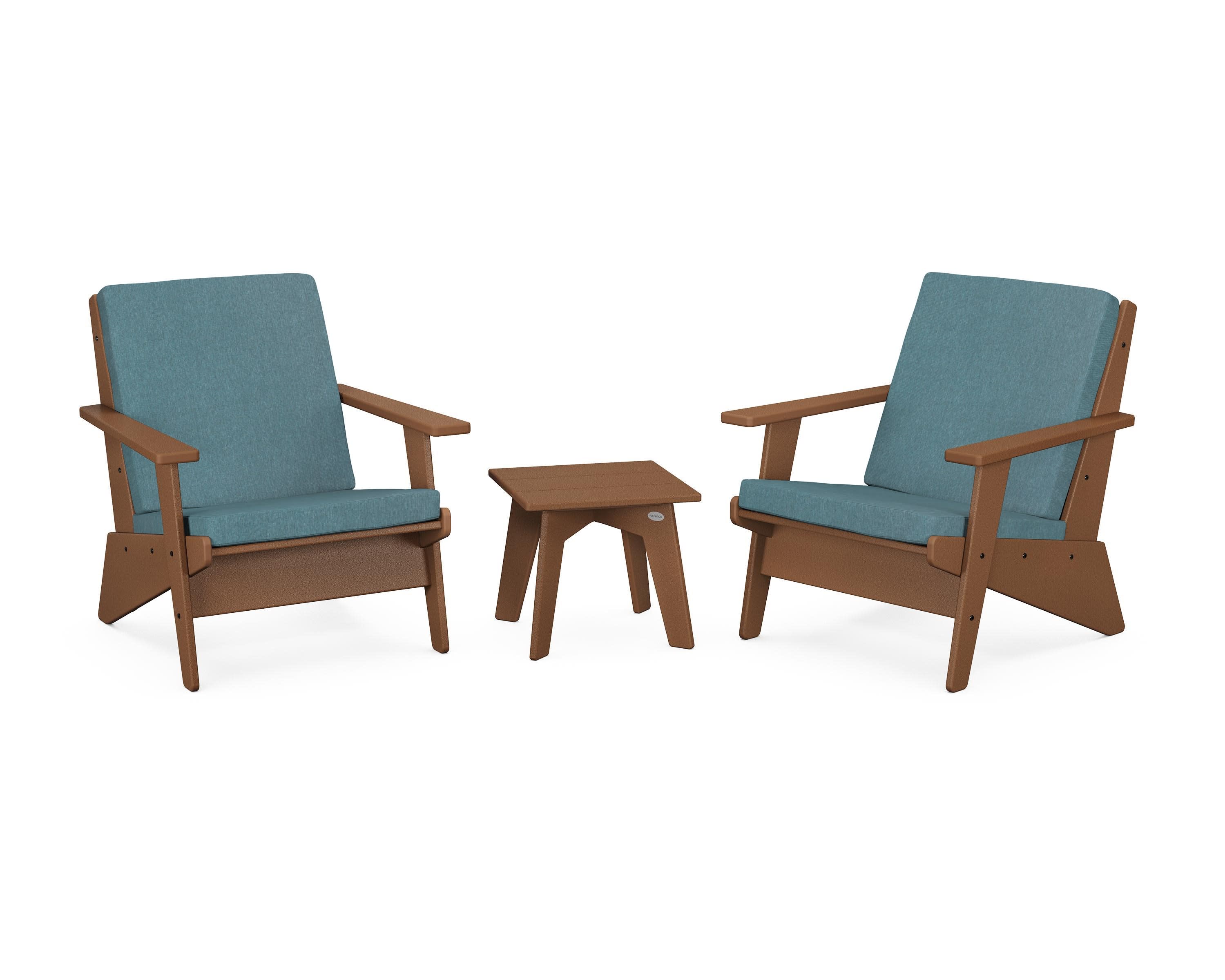 Riviera Modern Lounge 3-Piece Set in Teak / Ocean Teal