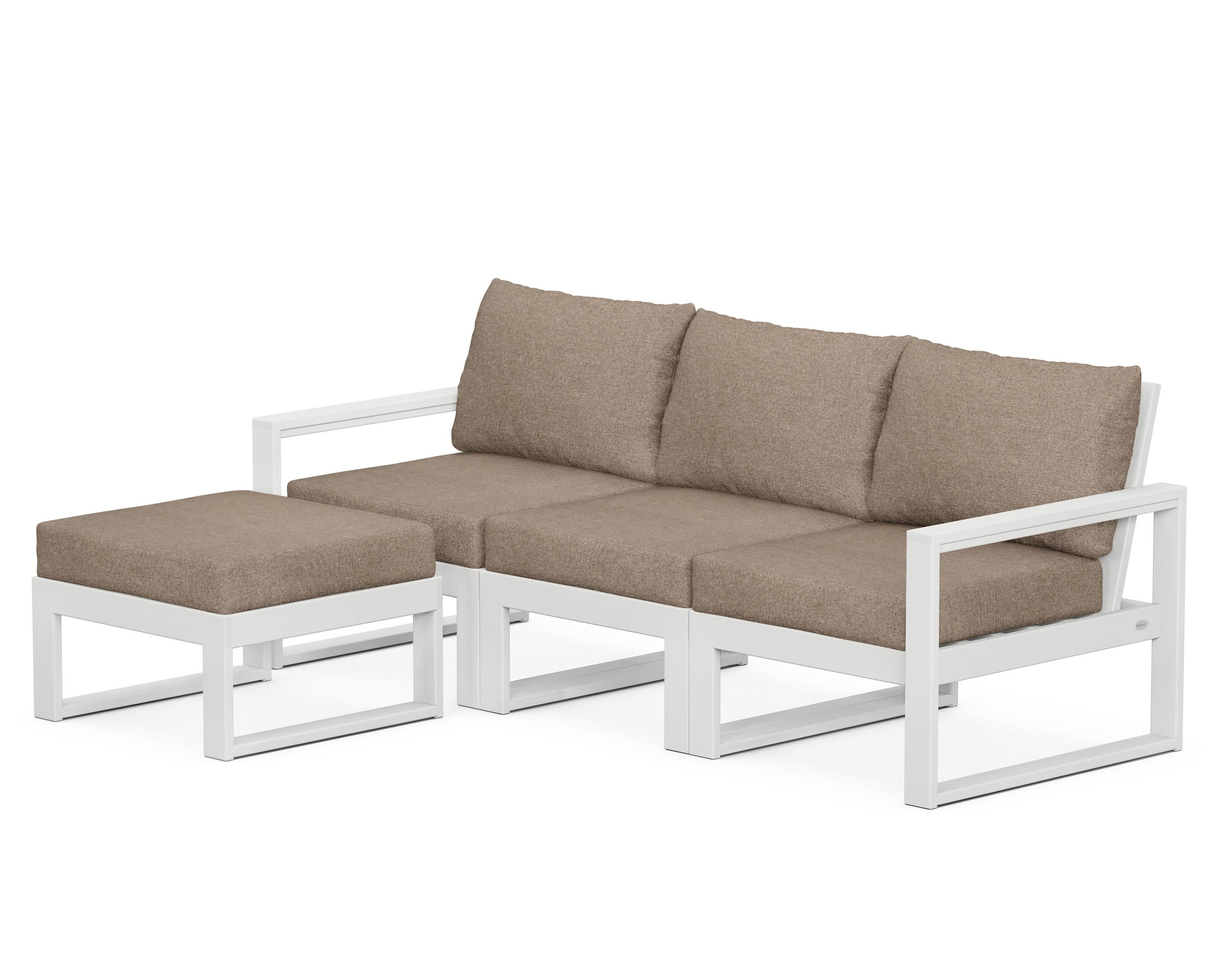 EDGE 4-Piece Modular Deep Seating Set with Ottoman in White / Spiced Burlap