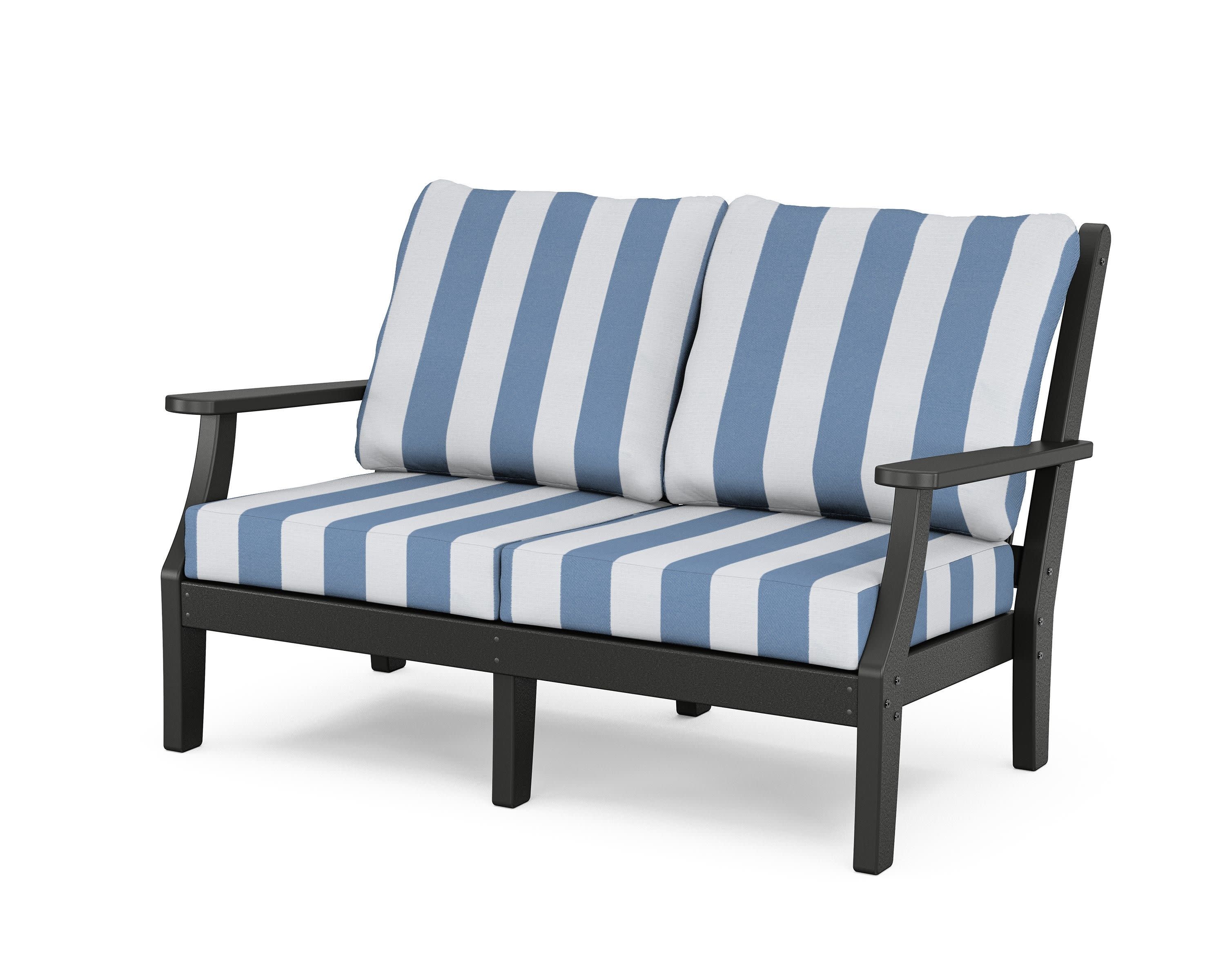 Wovendale Deep Seating Loveseat in Black / Cabana Stripe Sky Blue