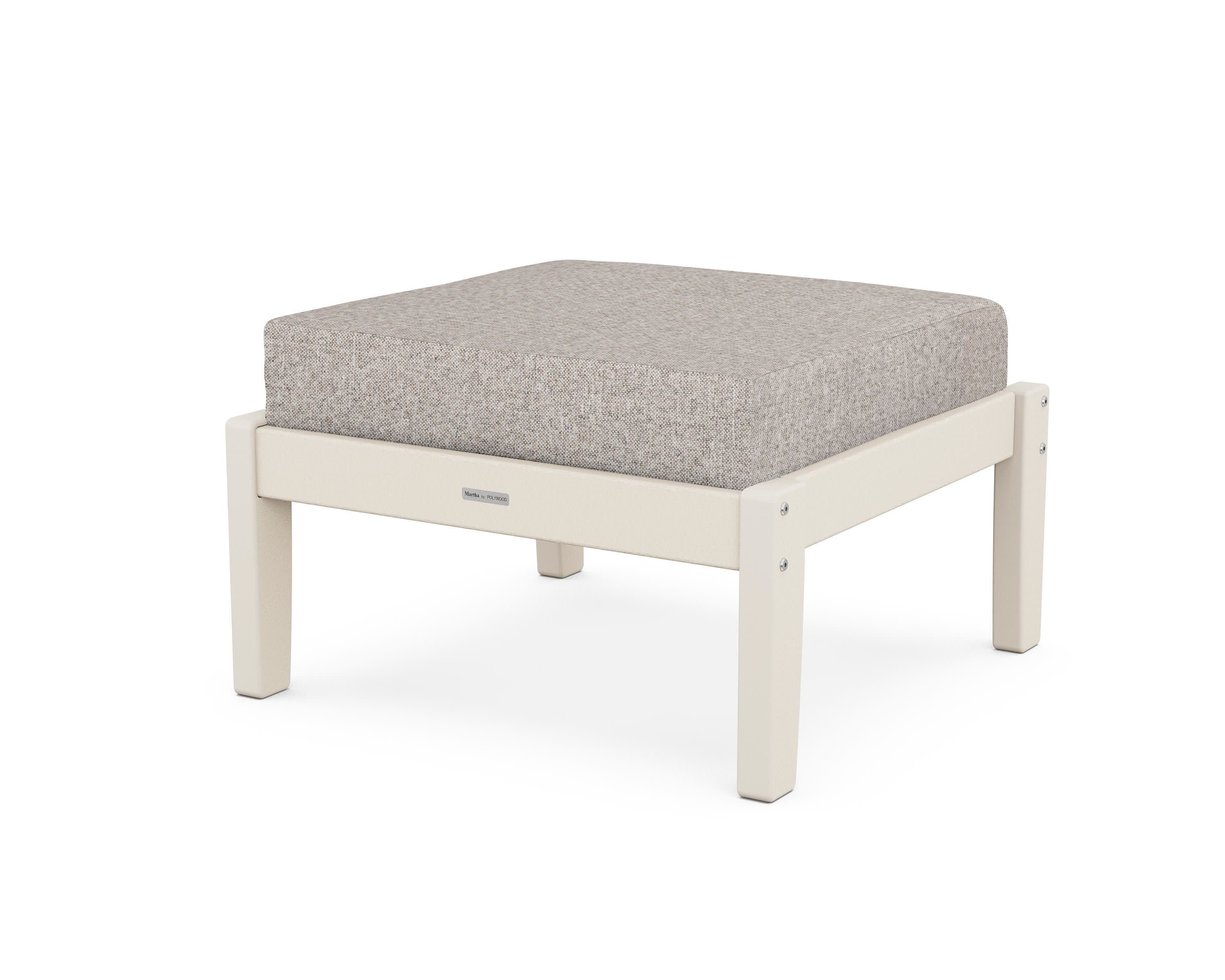 Chinoiserie Deep Seating Ottoman in Sand / Weathered Tweed