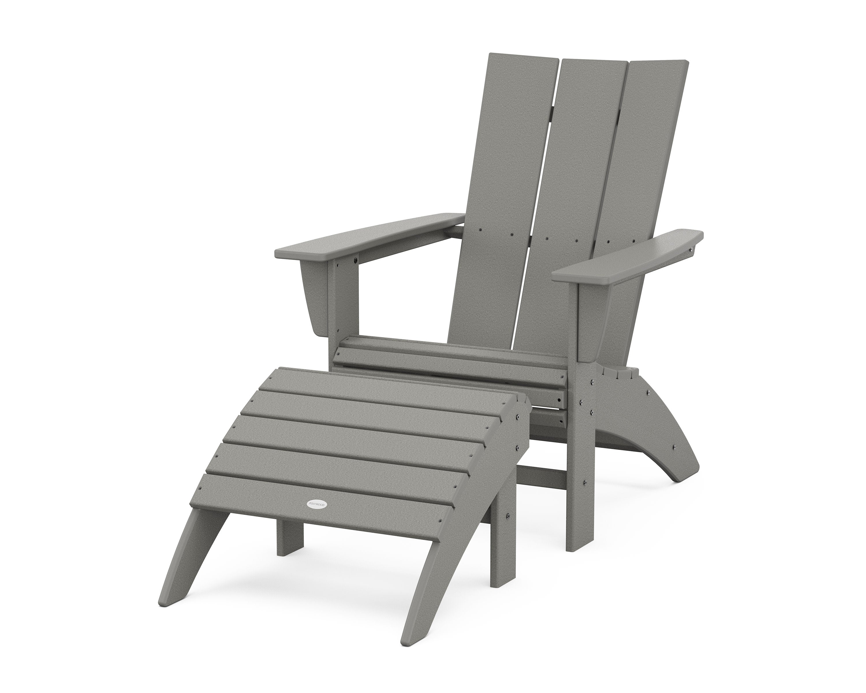Modern Curveback Adirondack Chair 2-Piece Set with Ottoman in Slate Grey