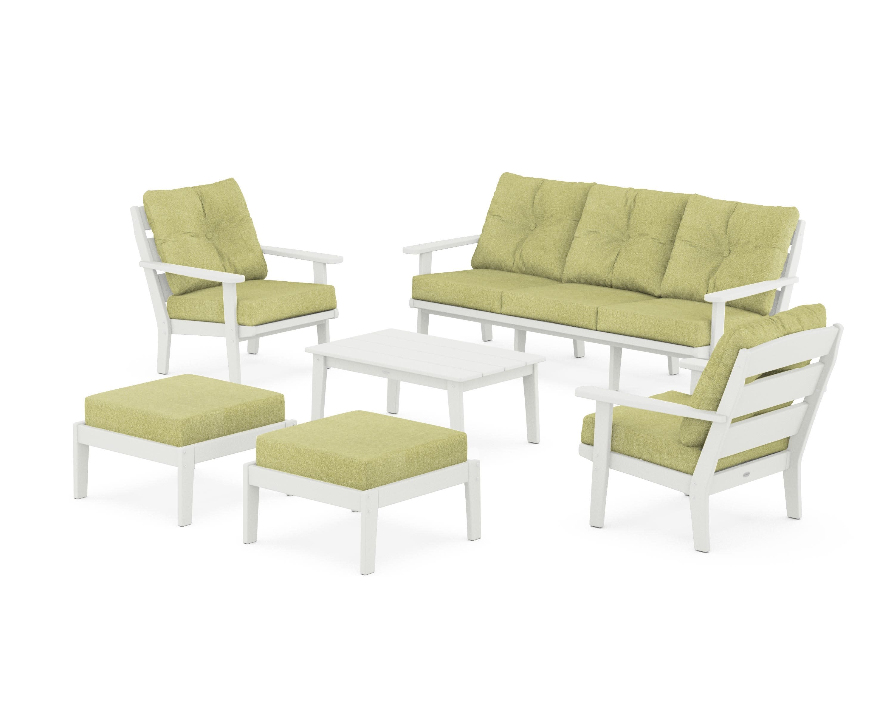Lakeside 6-Piece Lounge Sofa Set in Vintage White / Chartreuse Boucle