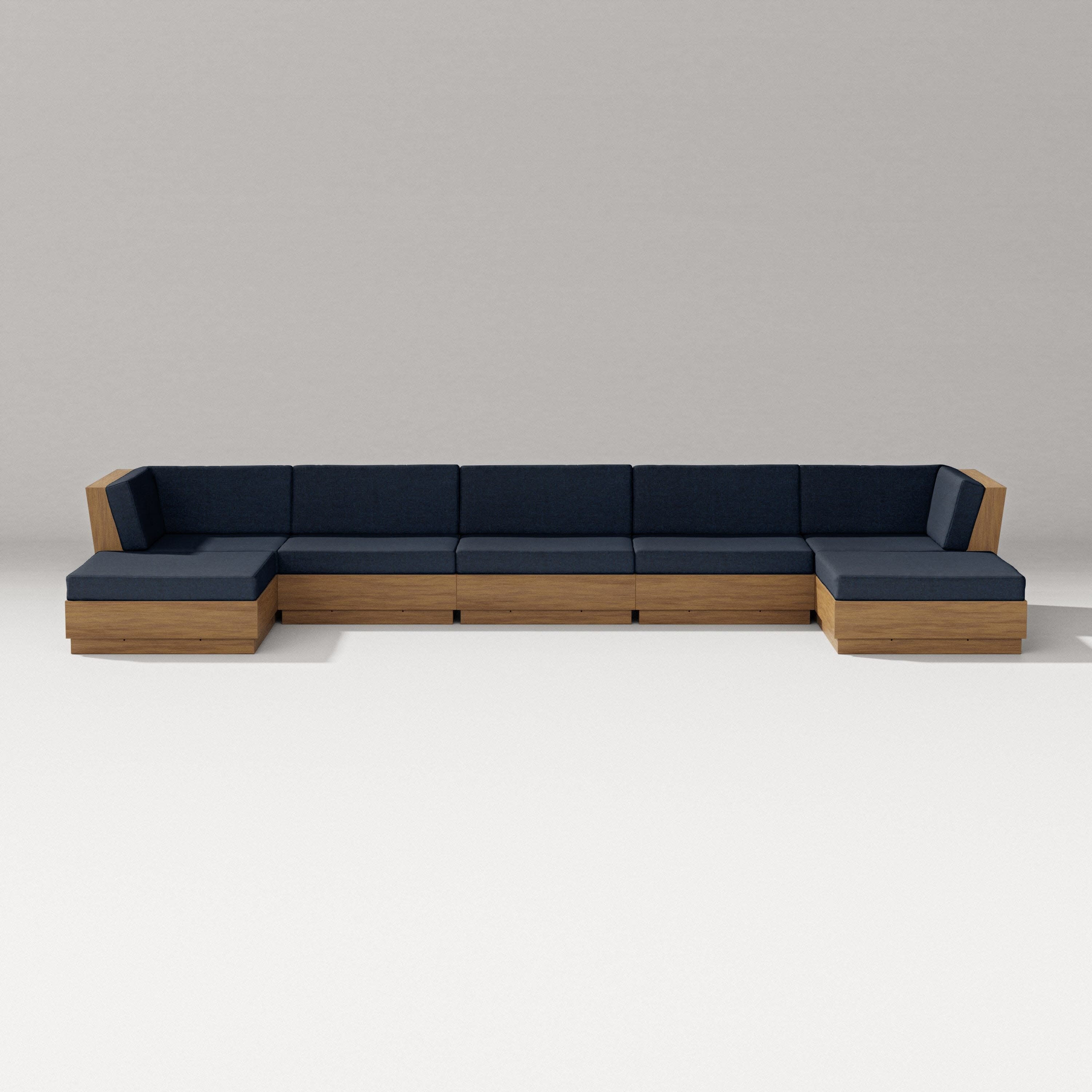 Elevate 7-Piece Double Chaise Sectional in Natural / Marine Indigo