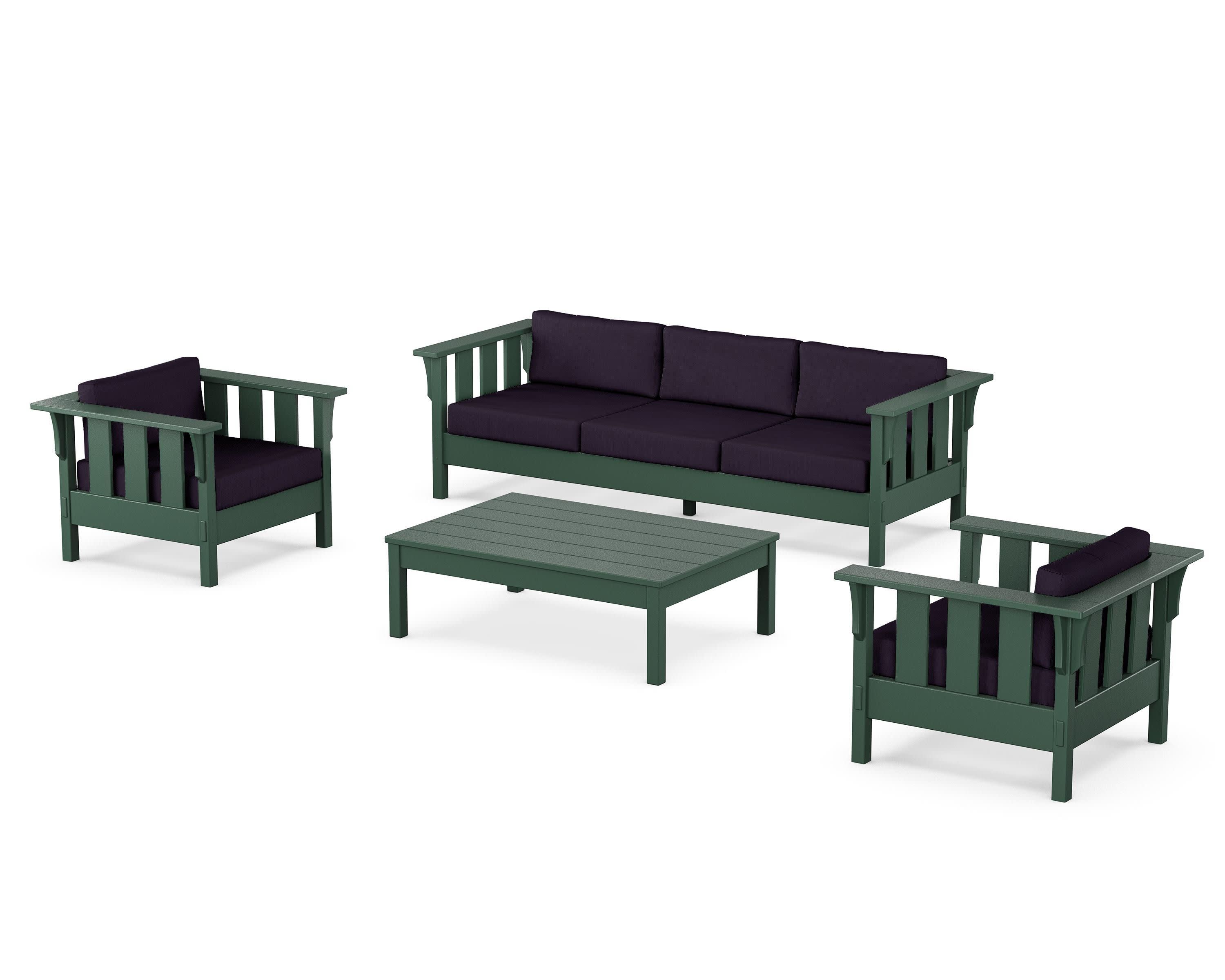 Acadia 4-Piece Deep Seating Set with Sofa in Green / Navy Linen
