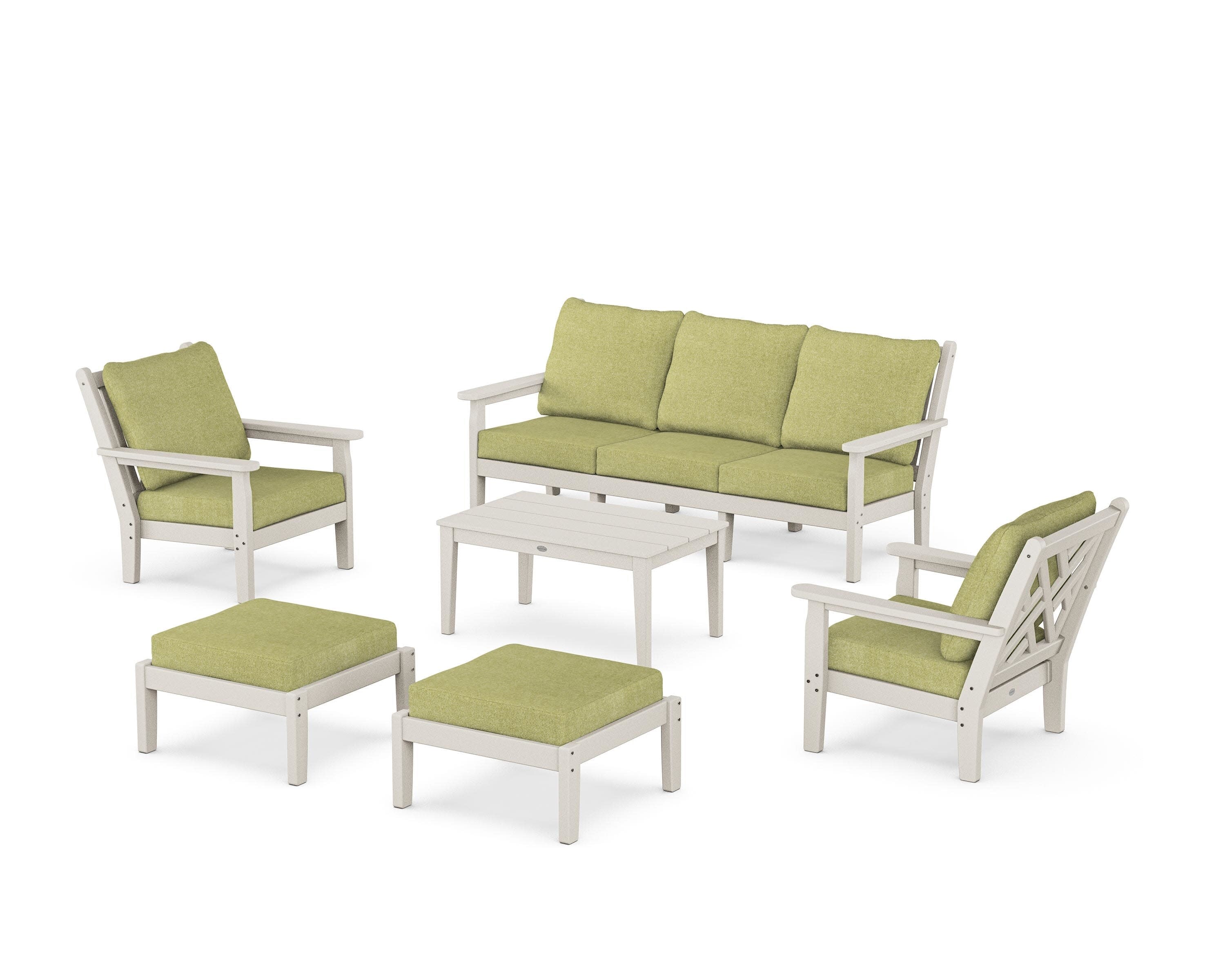 Chippendale 6-Piece Lounge Sofa Set in Sand / Chartreuse Boucle
