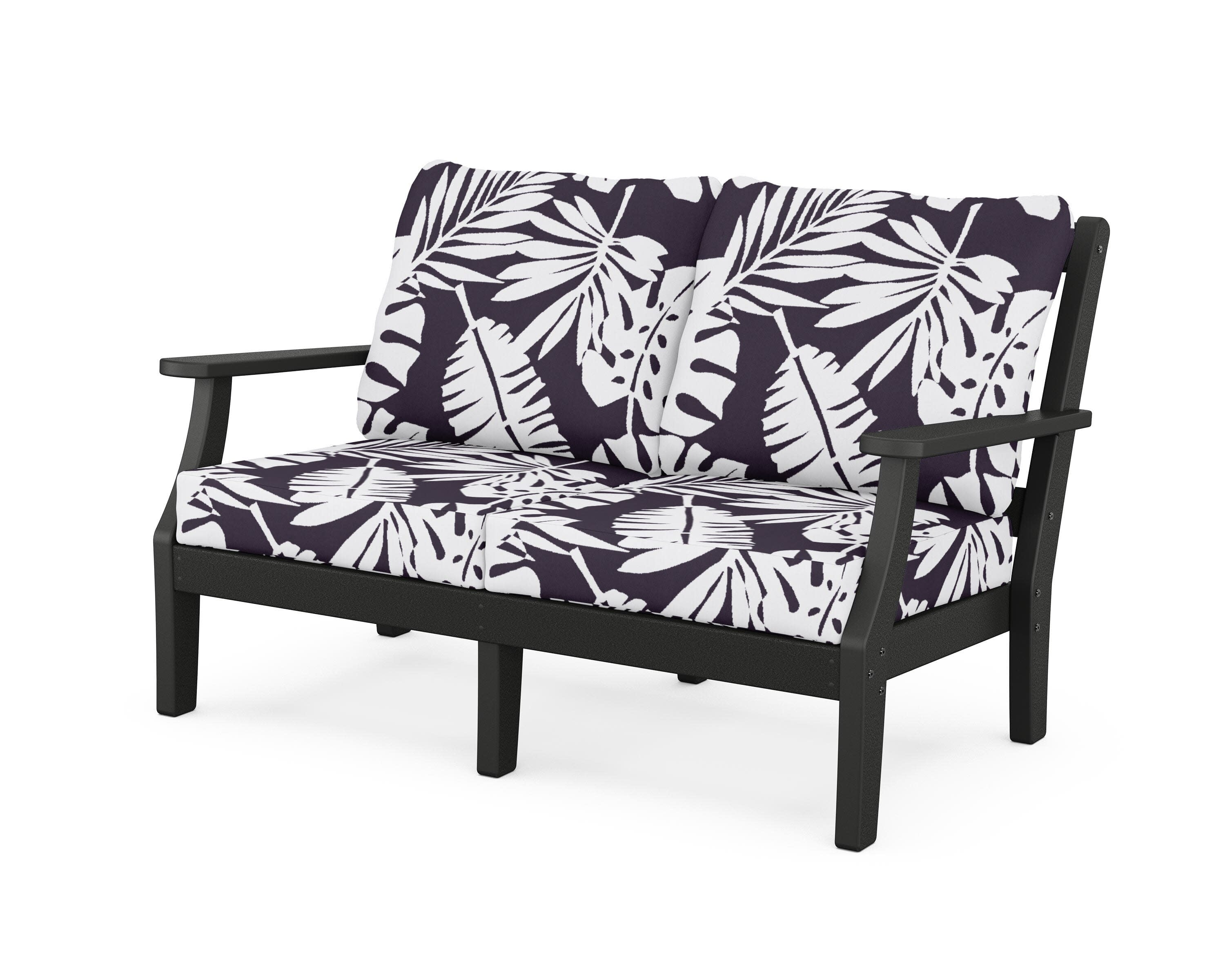 Chinoiserie Deep Seating Loveseat in Black / Leaf Navy