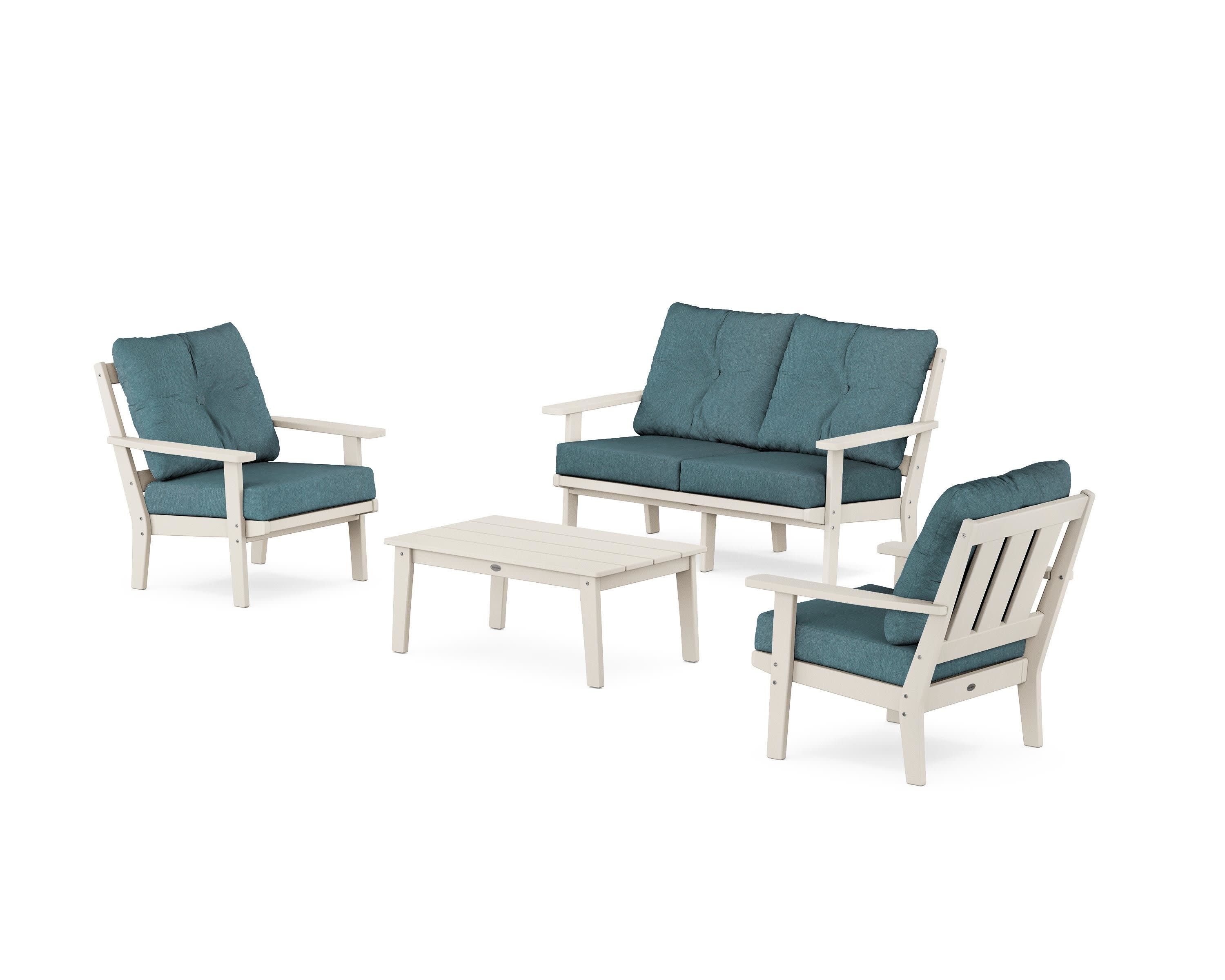 Oxford 4-Piece Deep Seating Set with Loveseat in Sand / Ocean Teal