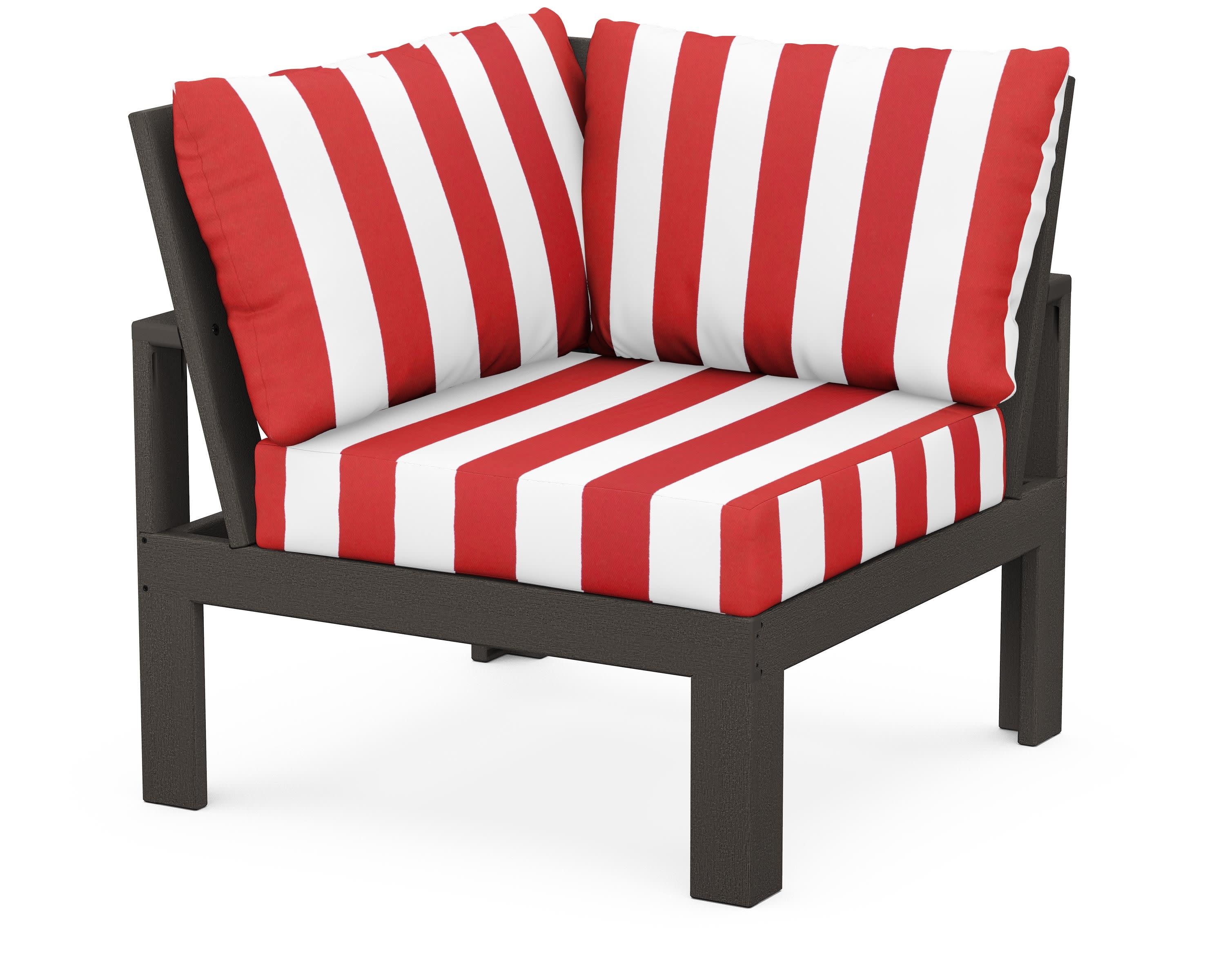 Modular Corner Chair in Vintage Coffee / Cabana Stripe Crimson