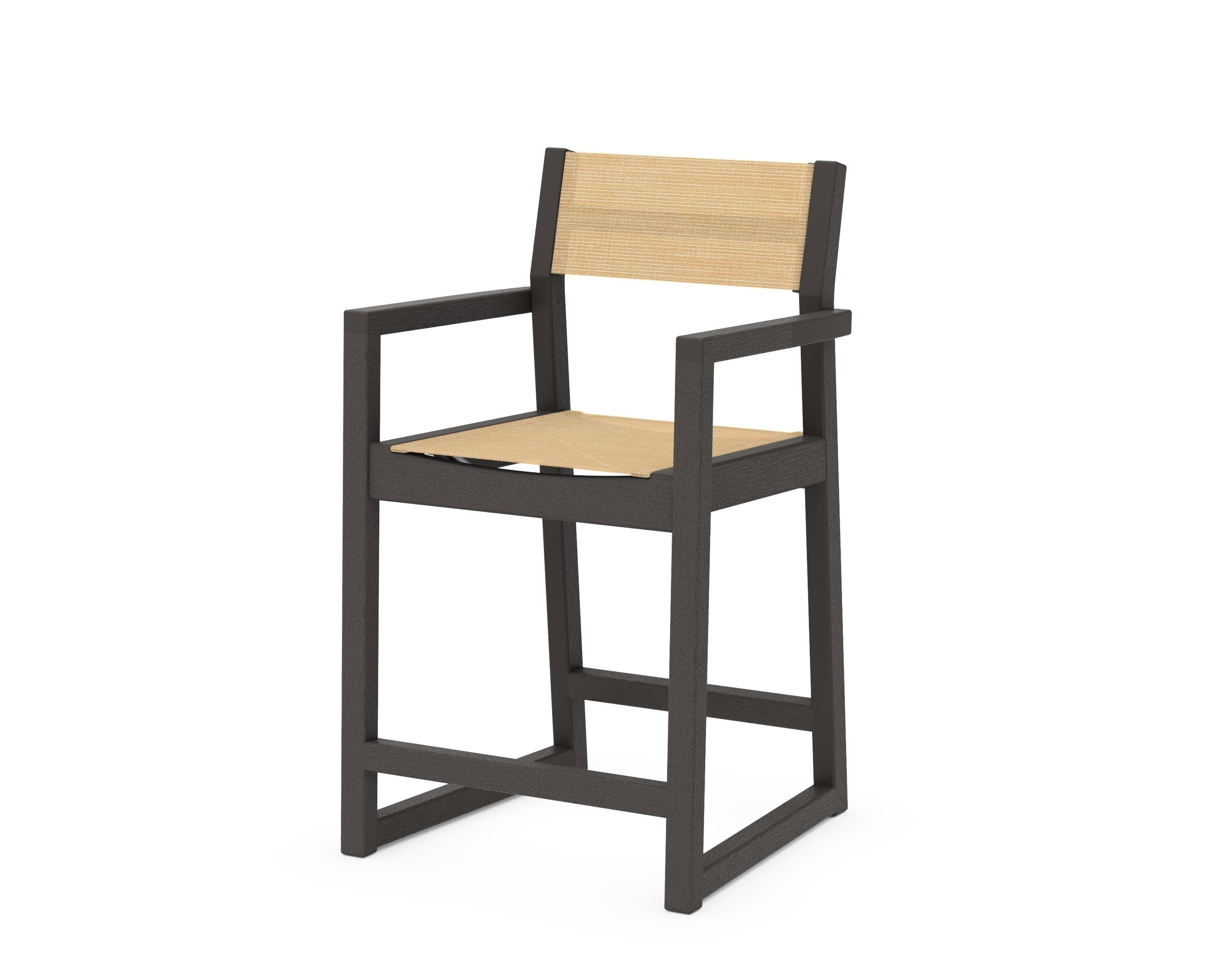 EDGE Sling Counter Arm Chair in Vintage Coffee / Dupioni Apricot Sling