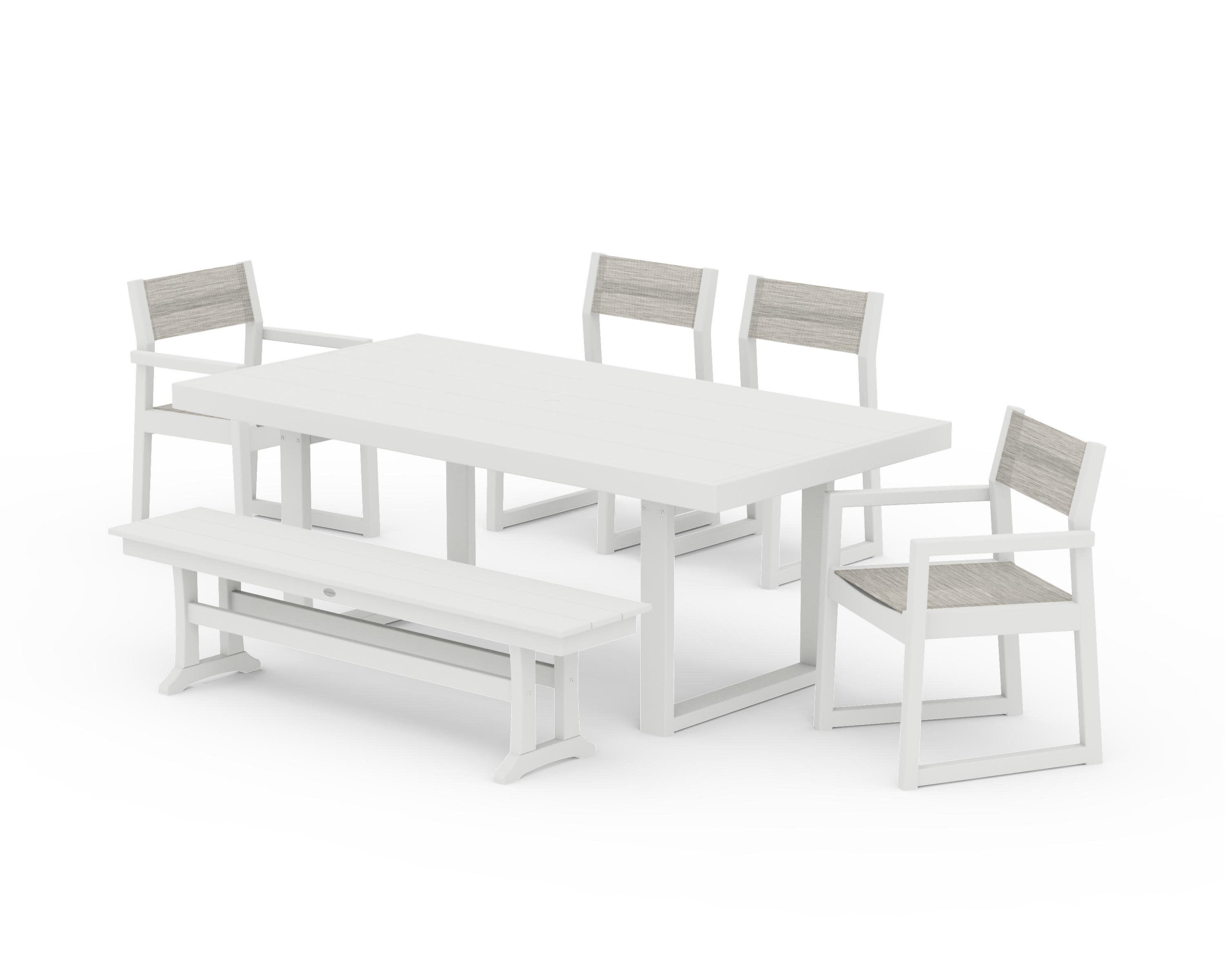 EDGE Sling 6-Piece Dining Set with Bench in Vintage White / Birch Sling