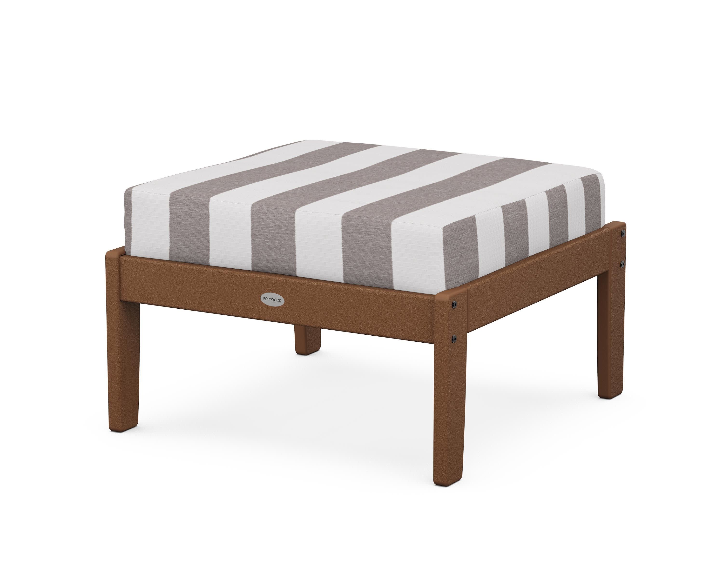 Braxton Deep Seating Ottoman in Teak / Cabana Stripe Grey Mist