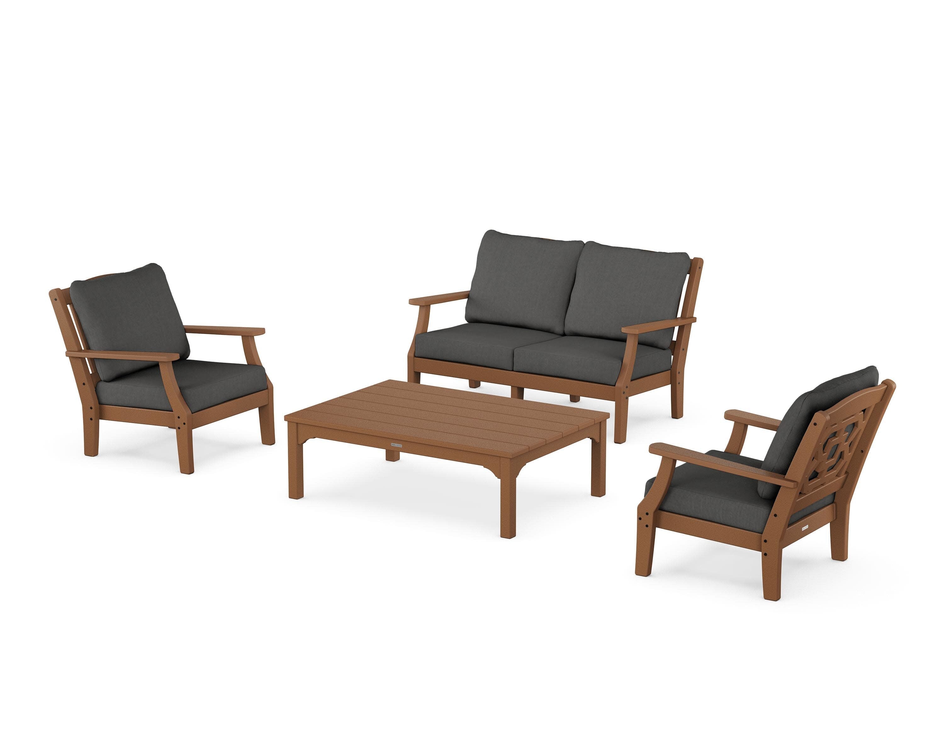 Chinoiserie 4-Piece Deep Seating Set with Loveseat in Teak / Spectrum Carbon