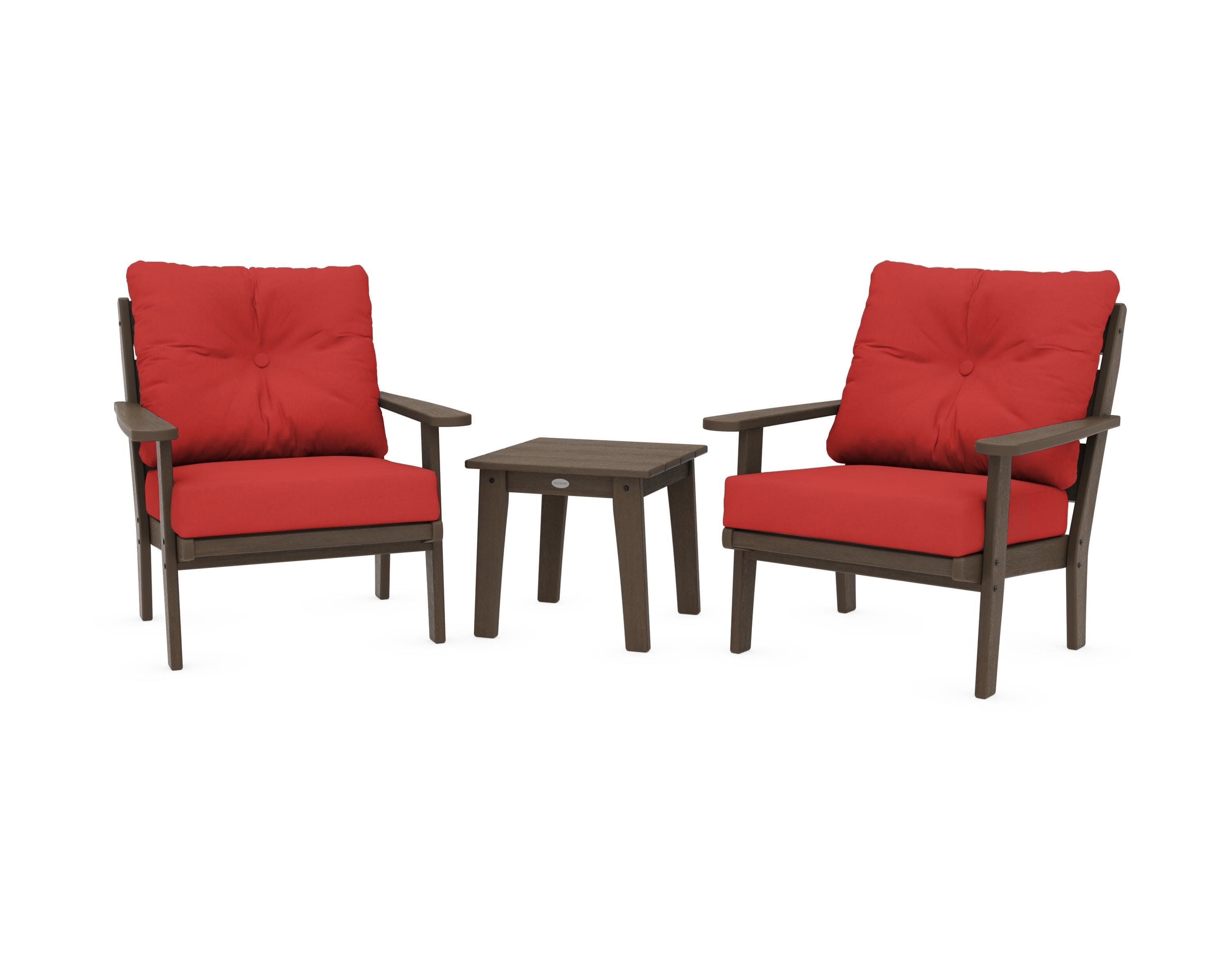 Lakeside 3-Piece Deep Seating Chair Set in Kona / Crimson Linen