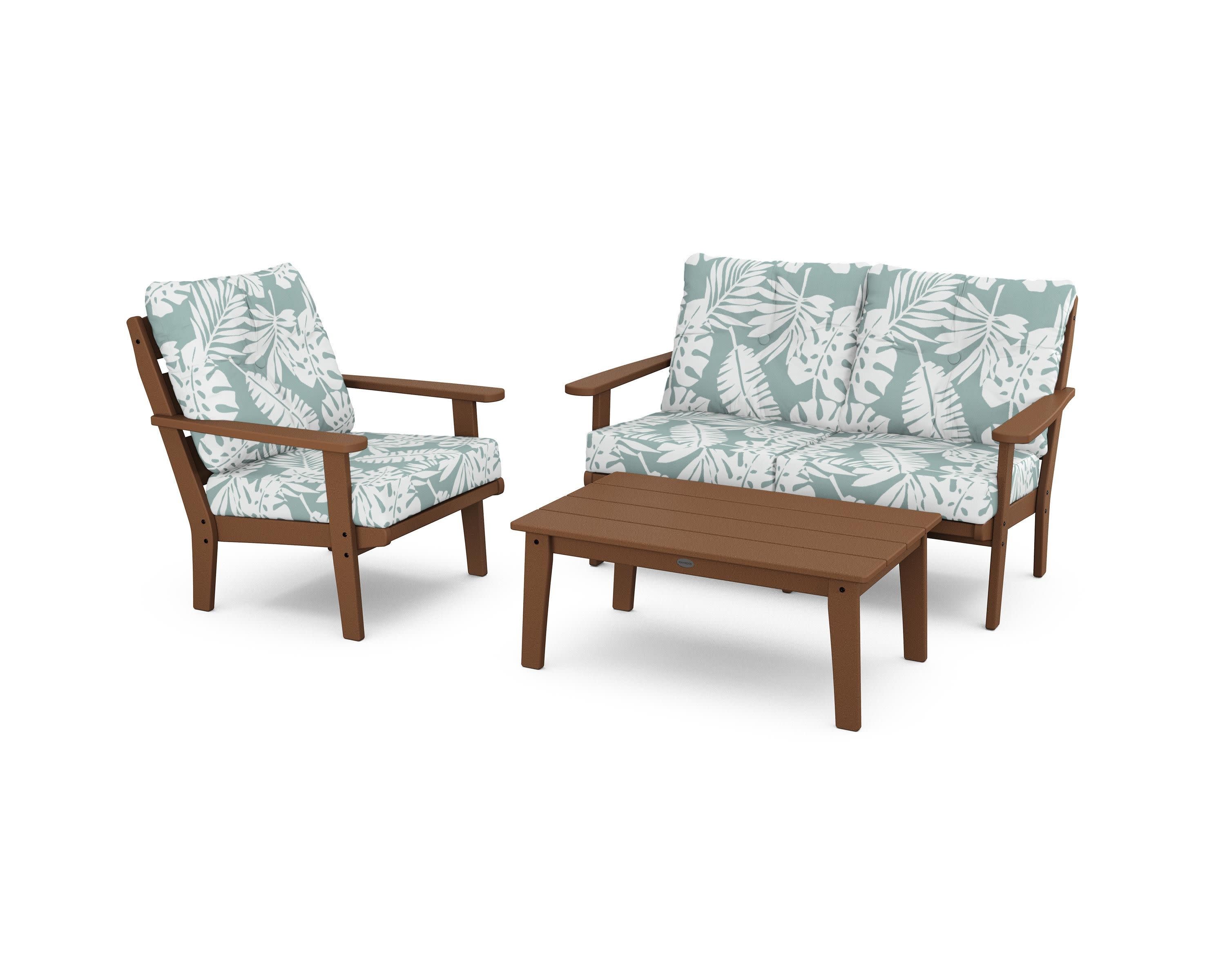 Lakeside 3-Piece Deep Seating Set in Teak / Leaf Glacier Spa