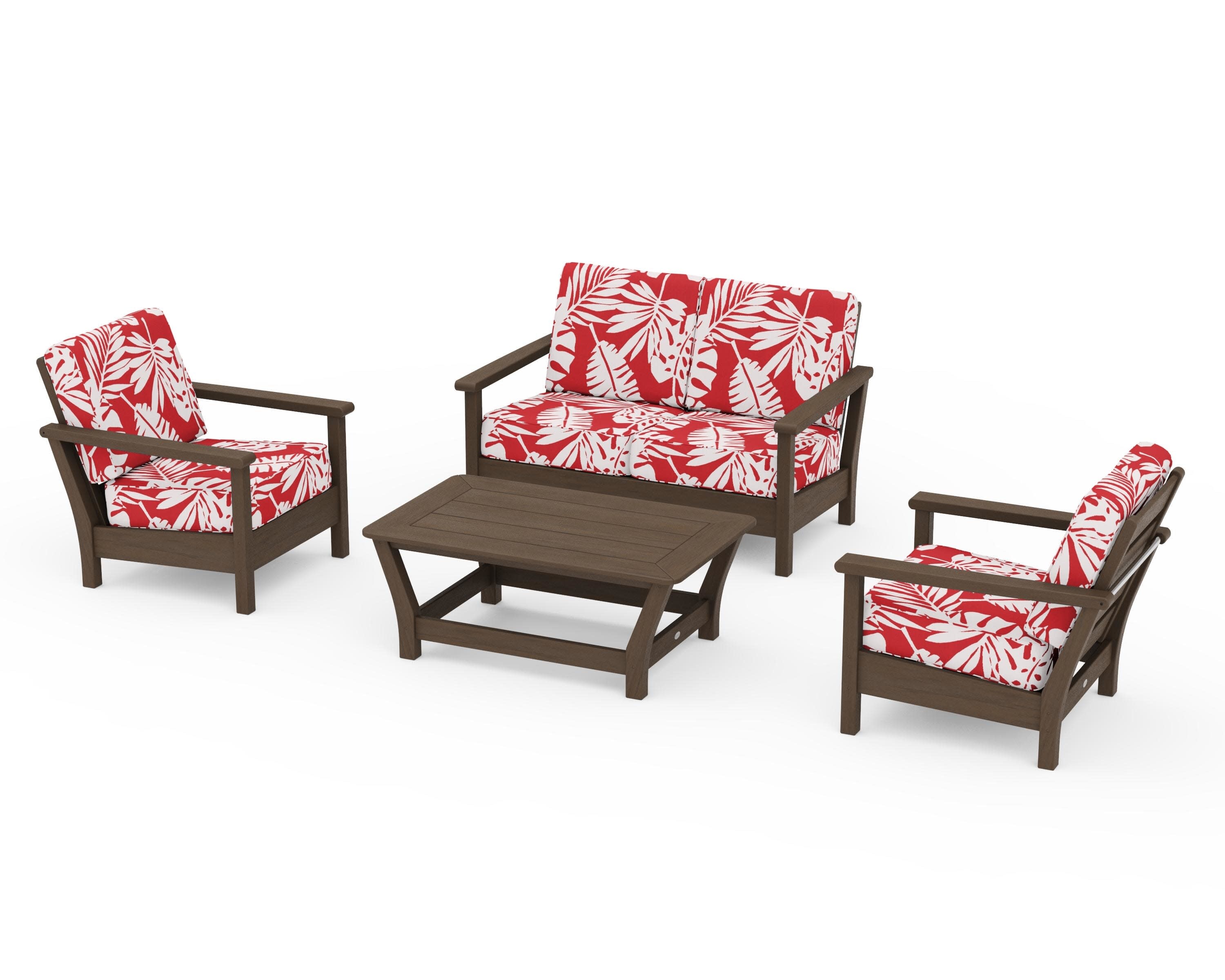Harbour 4-Piece Deep Seating Set in Kona / Leaf Crimson