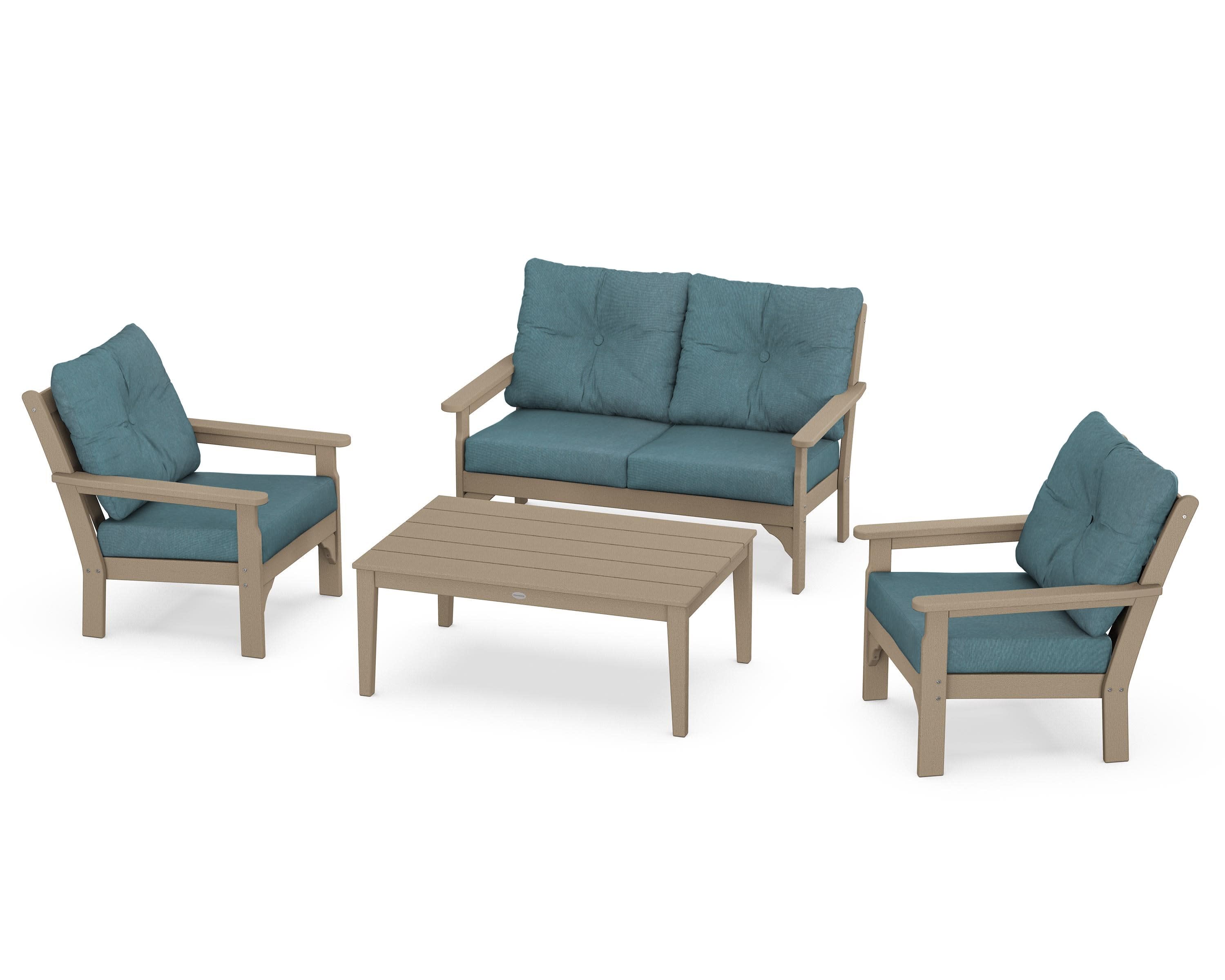 Vineyard 4-Piece Deep Seating Set in Vintage Sahara / Ocean Teal