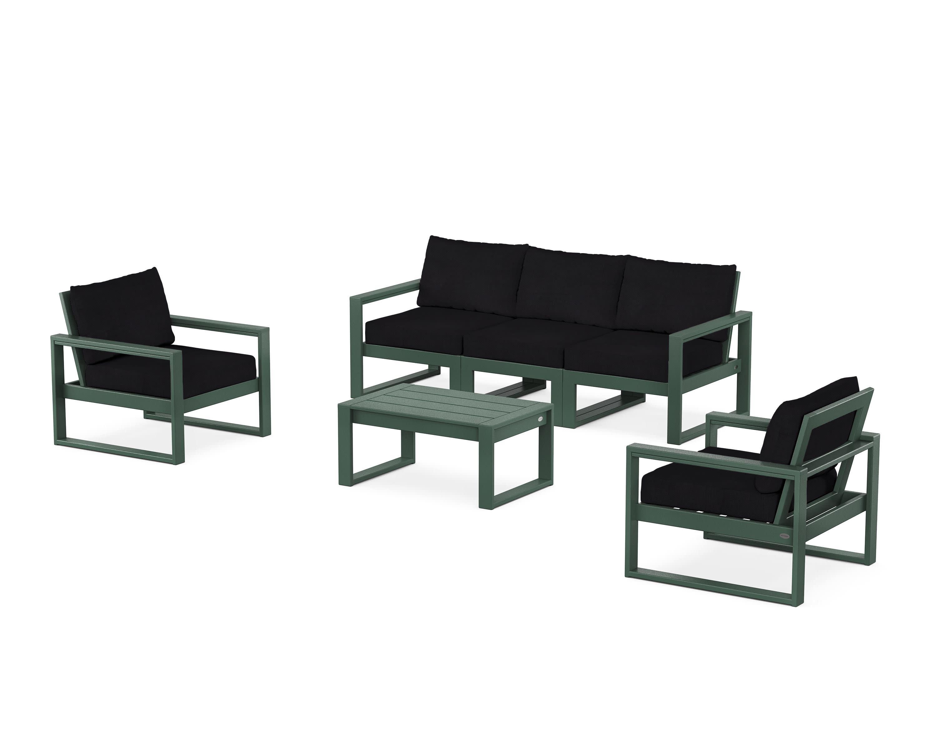 EDGE Sectional 4-Piece Deep Seating Set with Sofa in Green / Midnight Linen