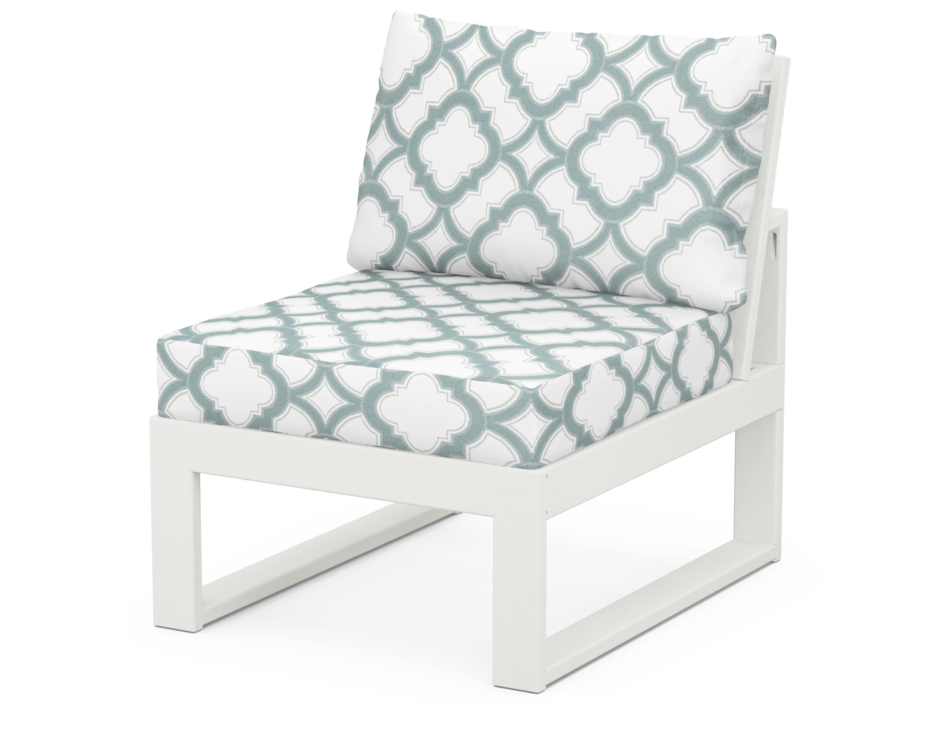 Modular Armless Chair in Vintage White / Trellis Glacier Spa