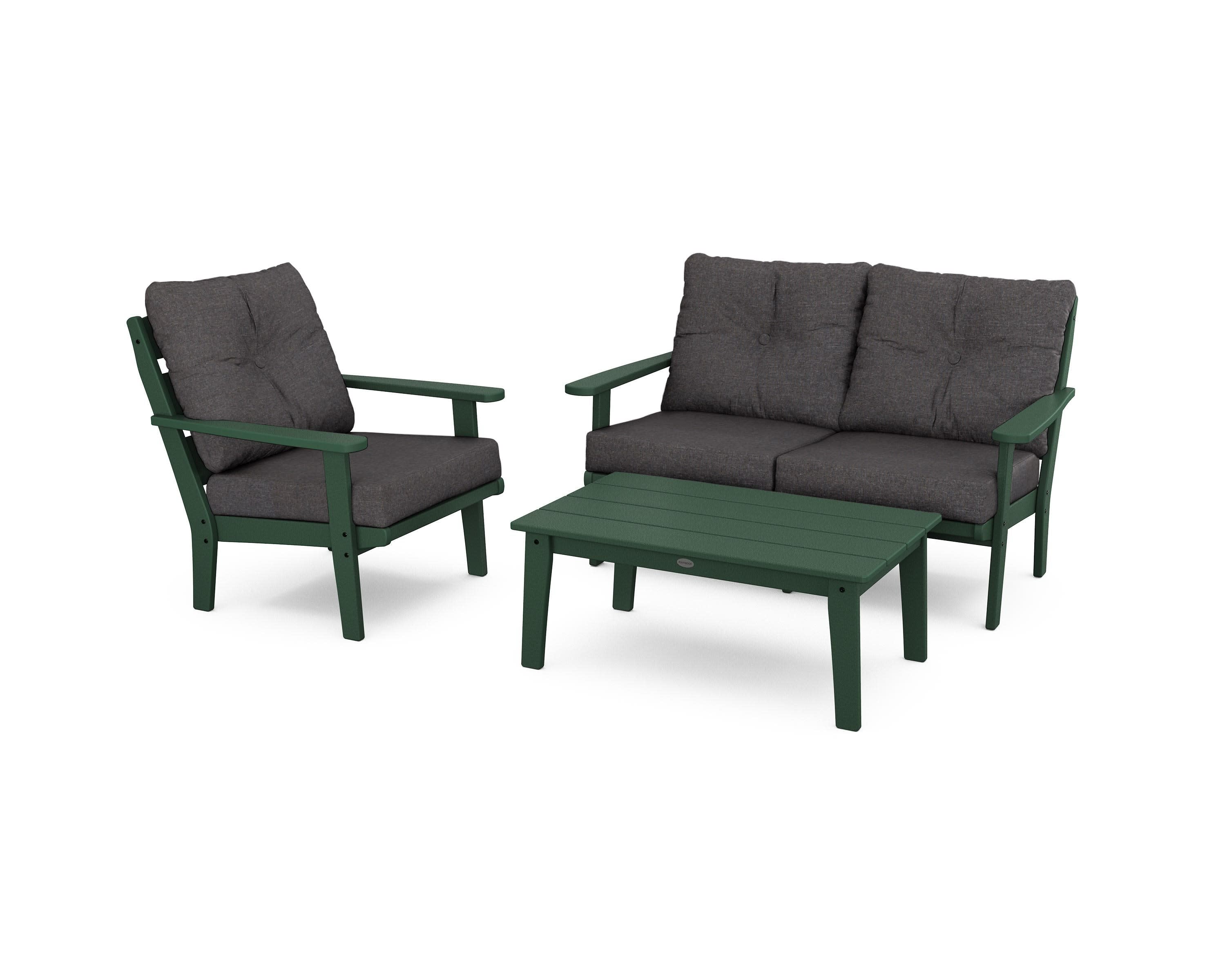 Lakeside 3-Piece Deep Seating Set in Green / Ash Charcoal