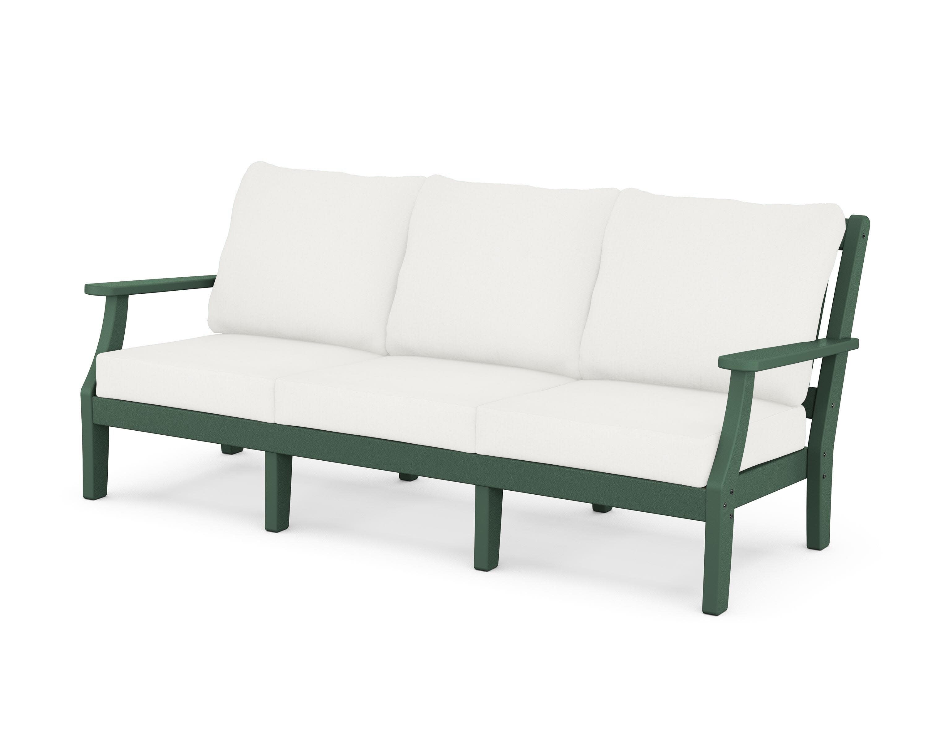 Chinoiserie Deep Seating Sofa in Green / Natural Linen