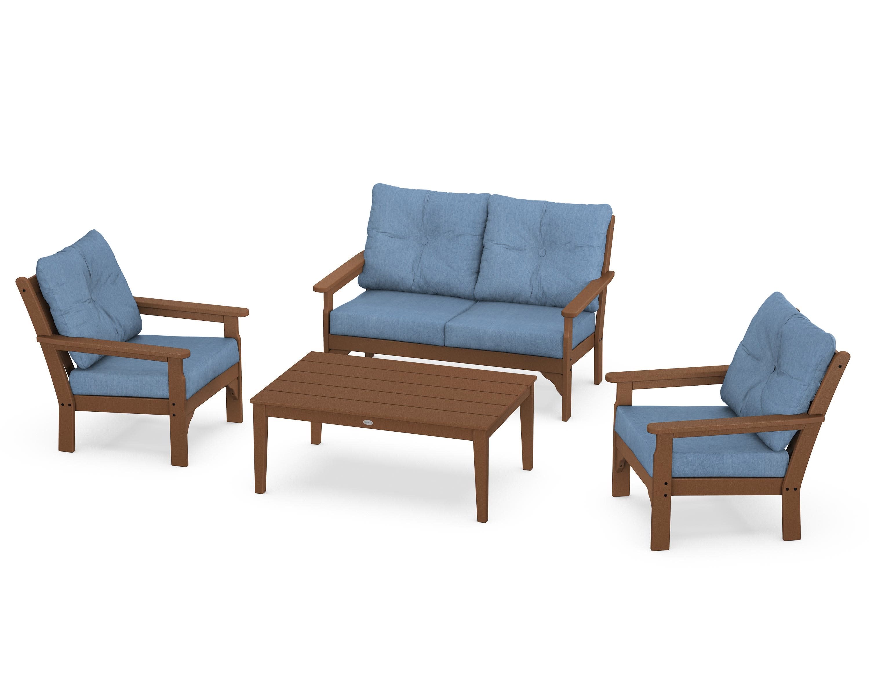 Vineyard 4-Piece Deep Seating Set in Teak / Sky Blue