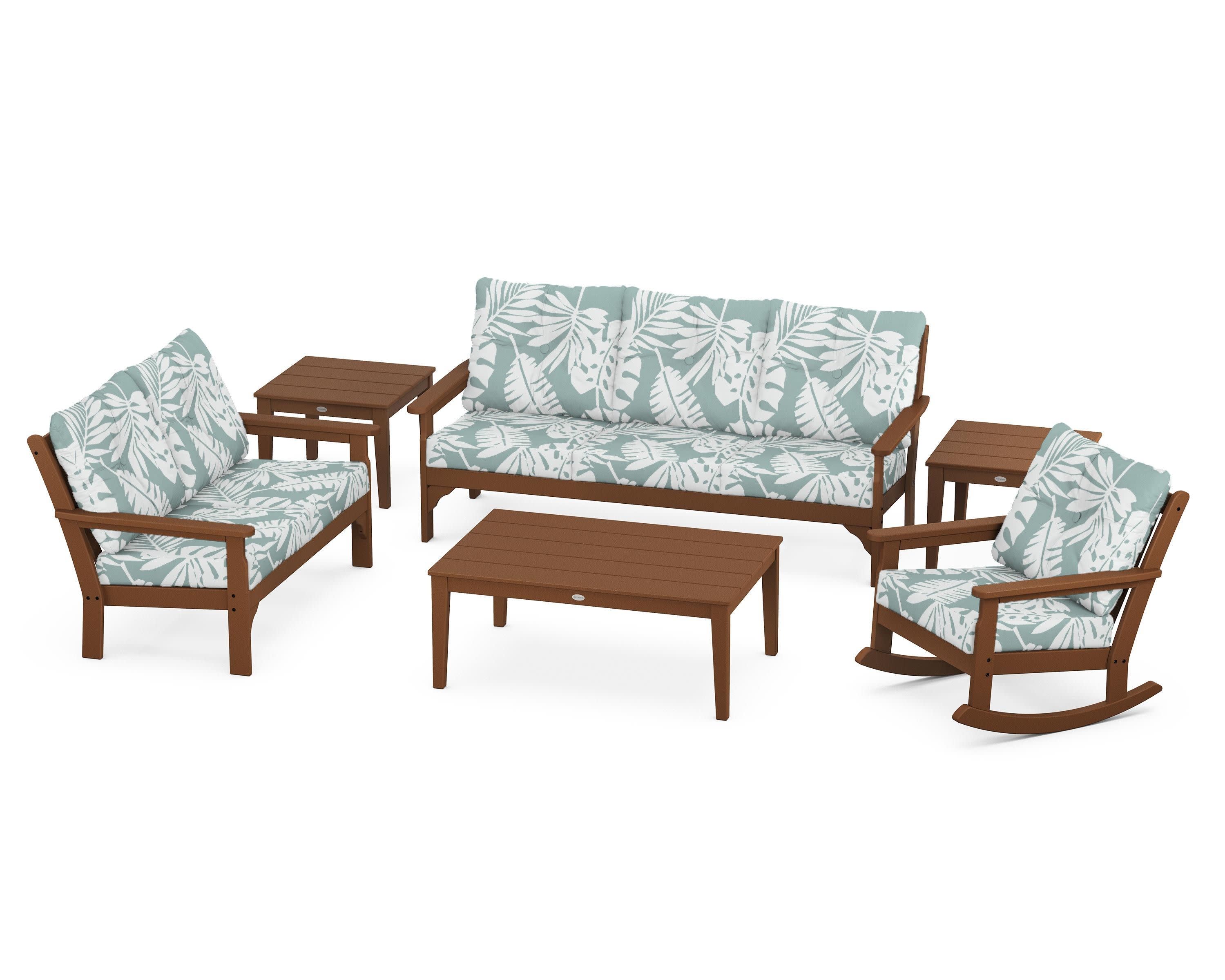 Vineyard 6-Piece Deep Seating Set in Teak / Leaf Glacier Spa