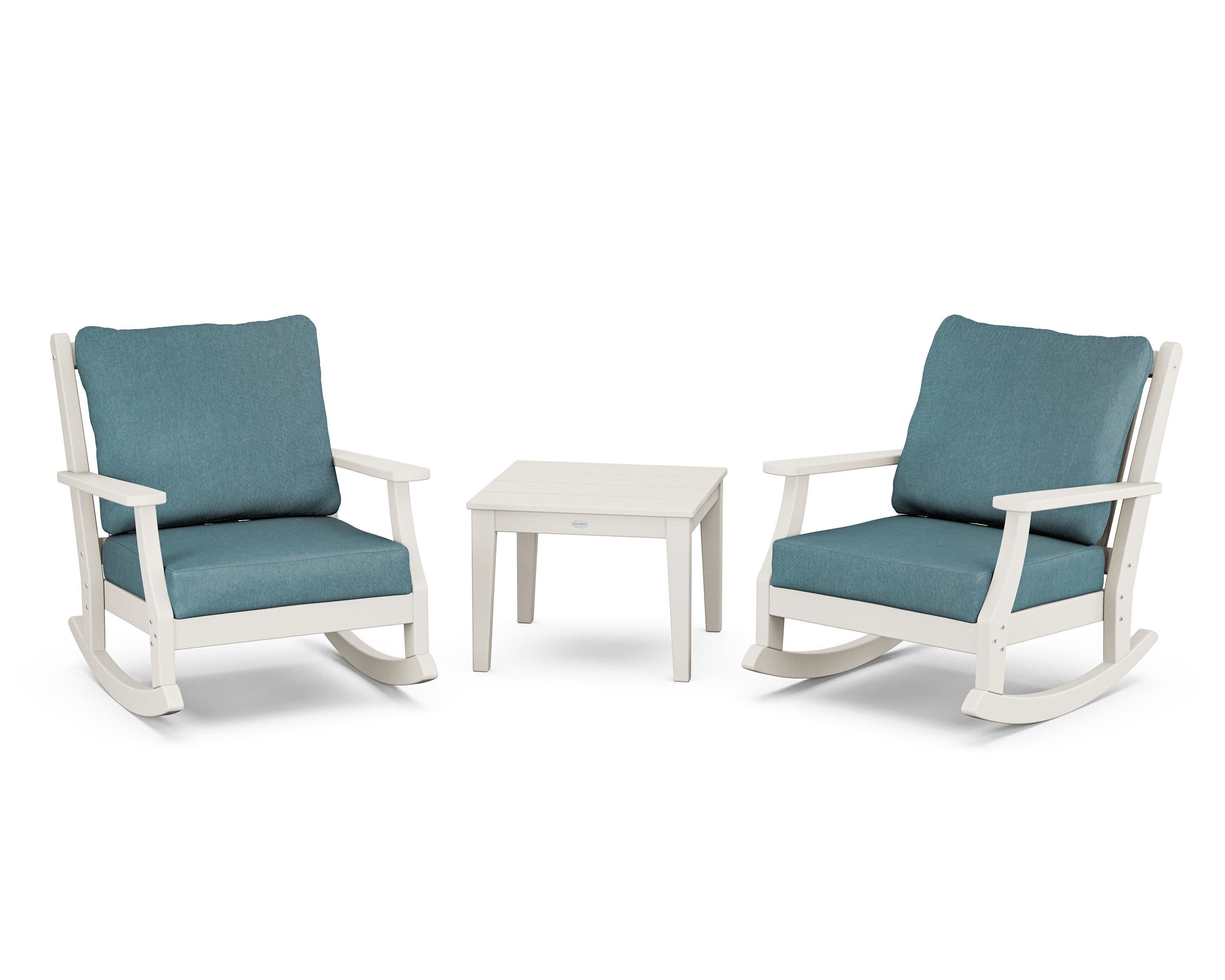 Wovendale 3-Piece Deep Seating Rocker Set in Sand / Ocean Teal
