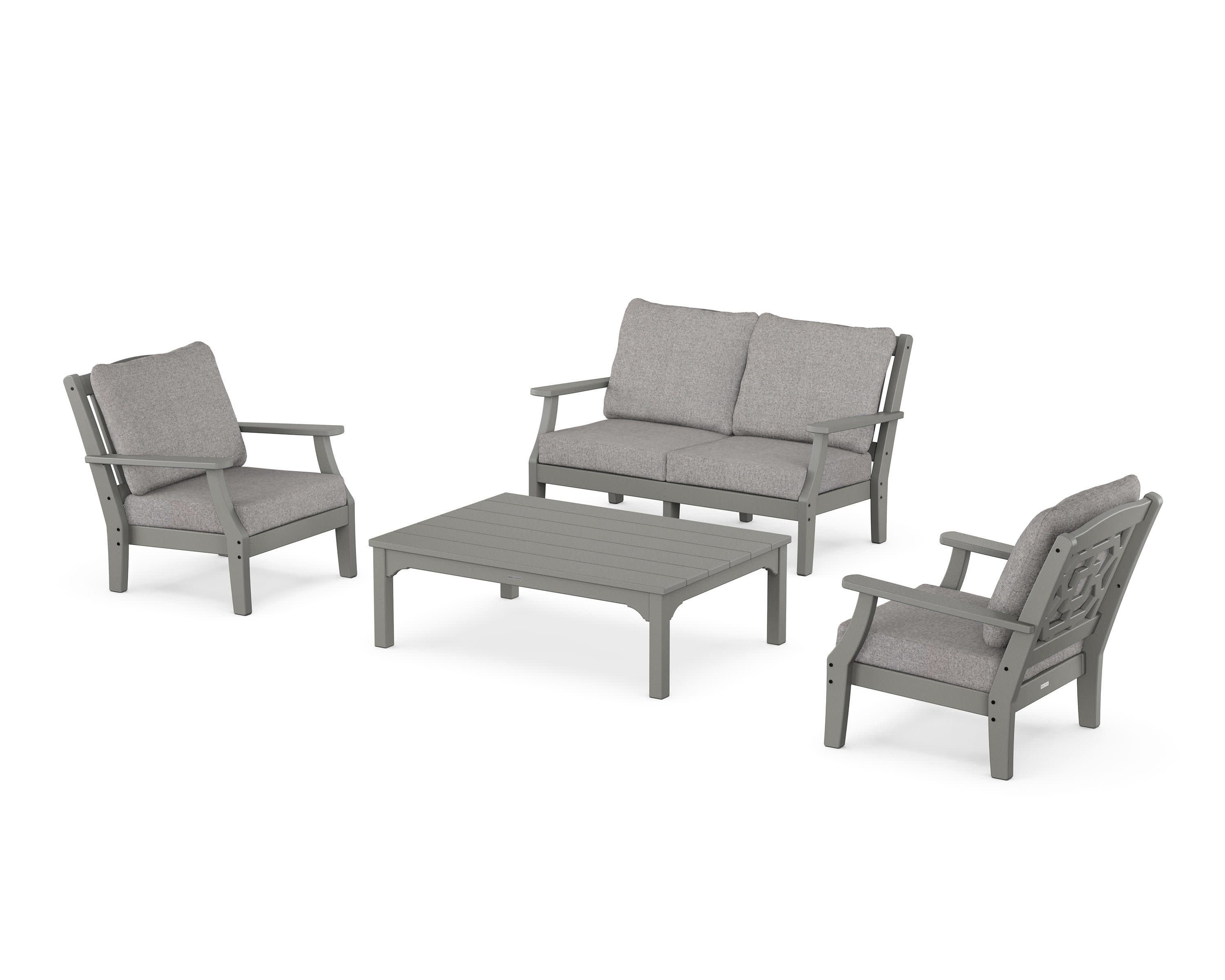 Chinoiserie 4-Piece Deep Seating Set with Loveseat in Slate Grey / Grey Mist