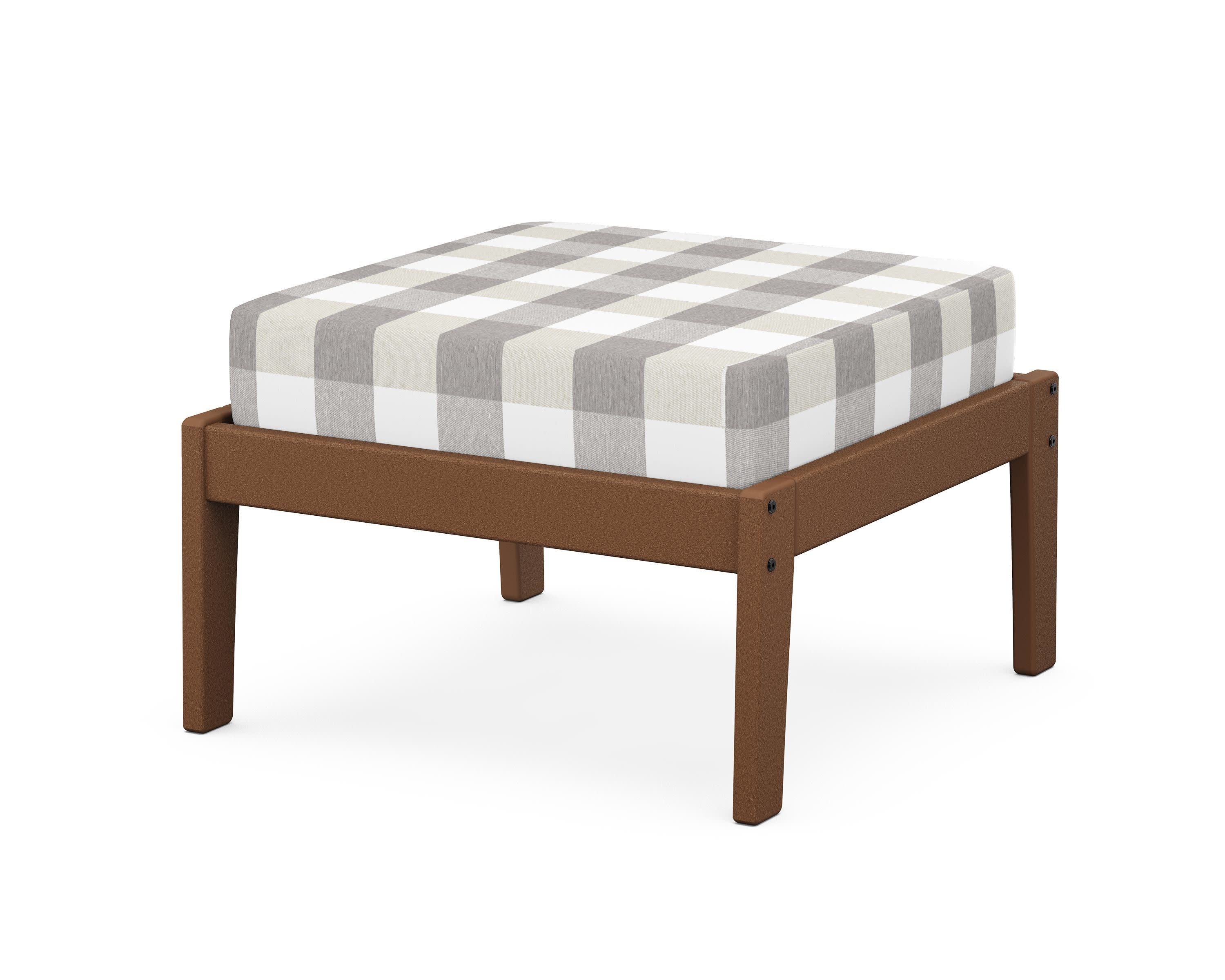 Deep Seating Ottoman in Teak / Buffalo Plaid Grey Mist