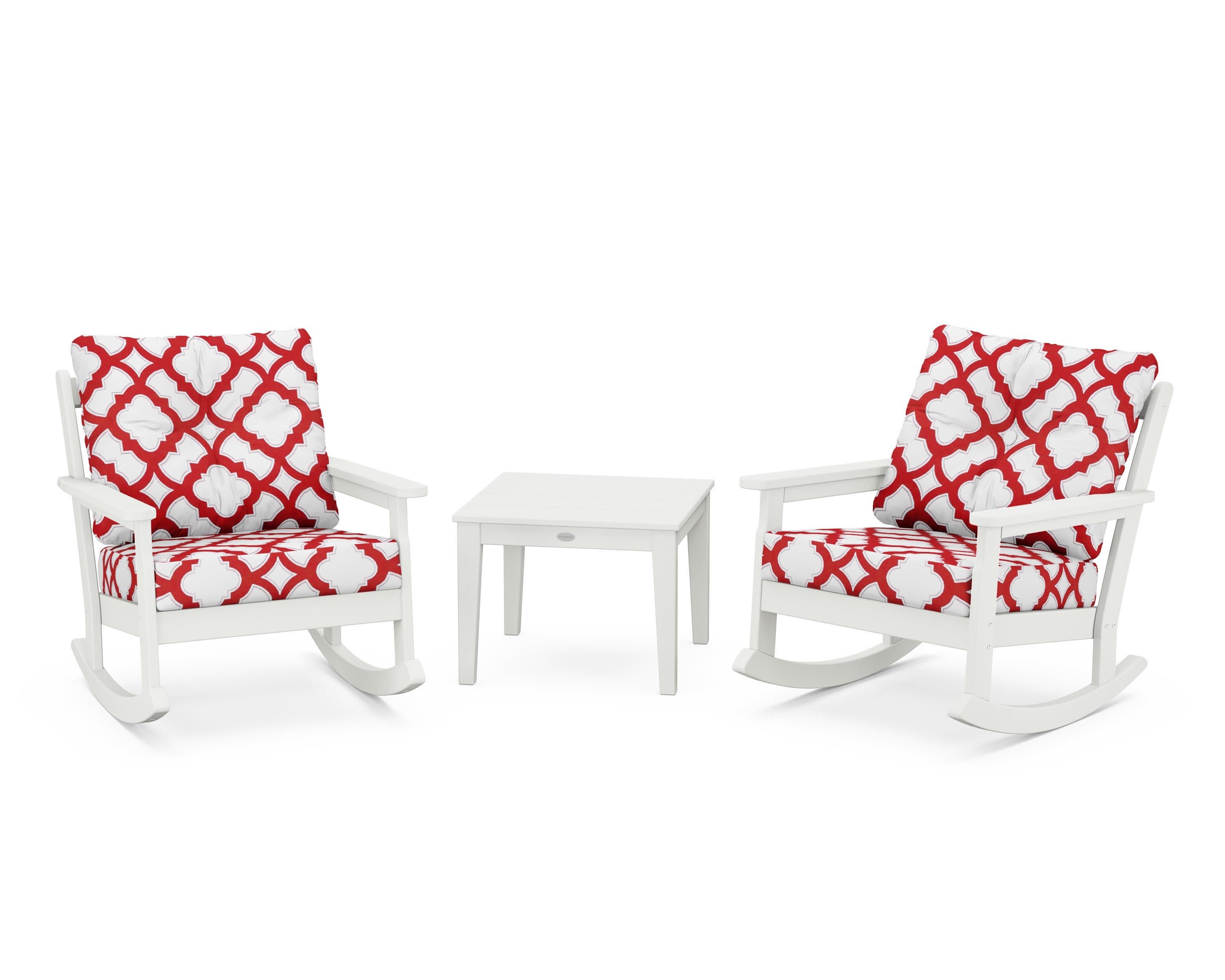 Vineyard 3-Piece Deep Seating Rocker Set in Vintage White / Trellis Crimson