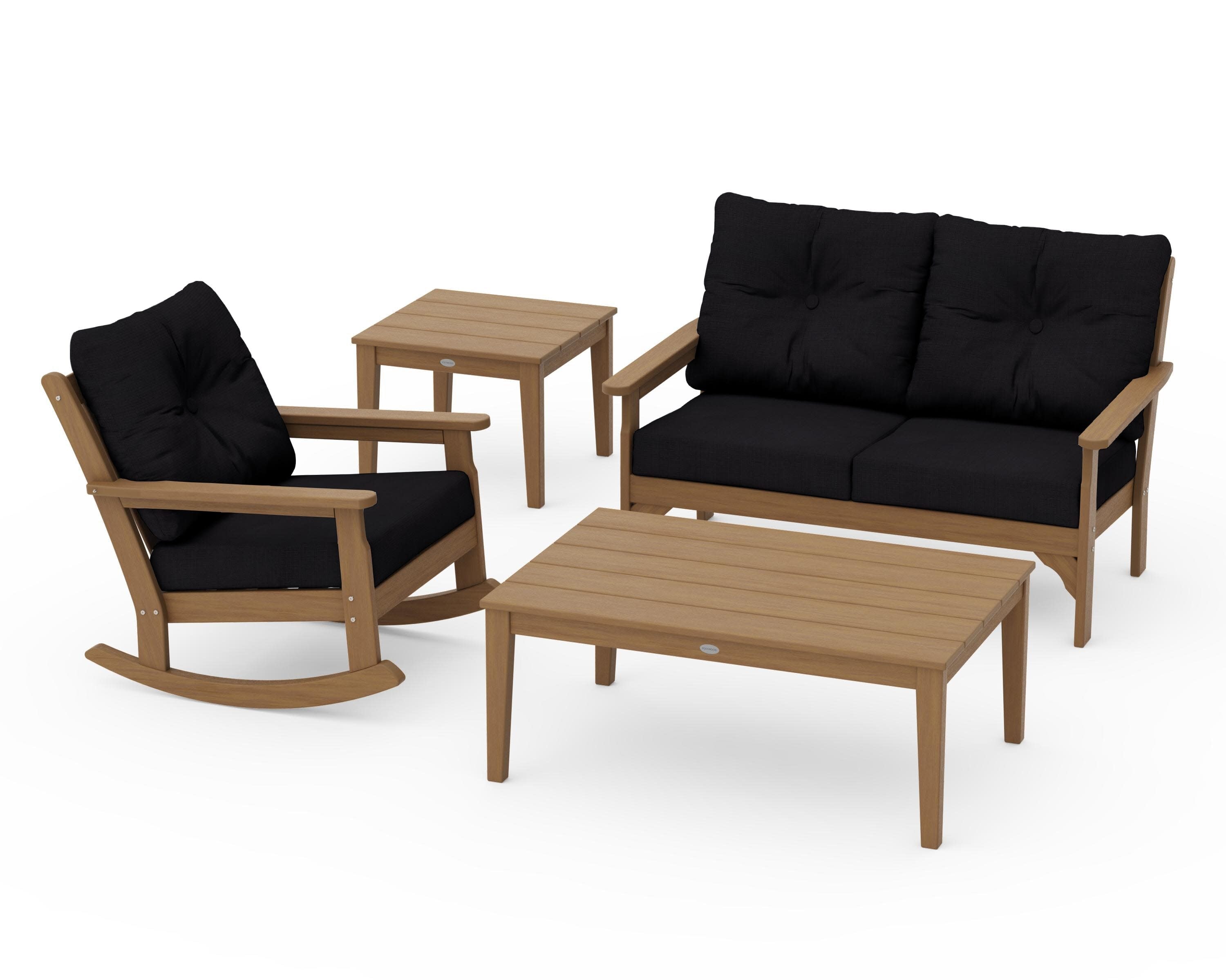 Vineyard 4-Piece Deep Seating Rocker Set in Natural / Midnight Linen