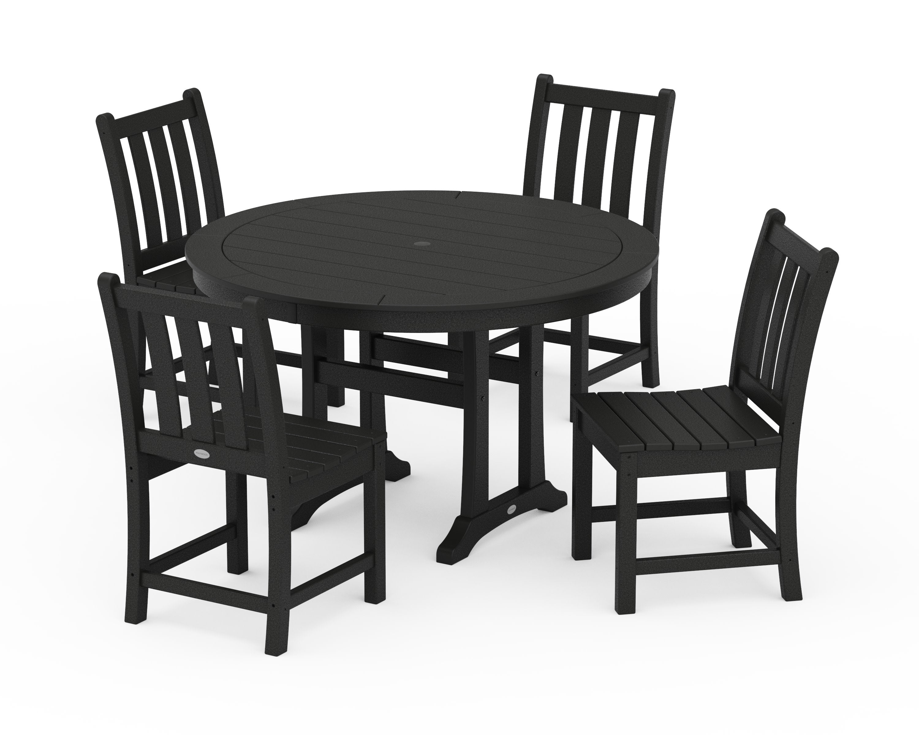 Traditional Garden Side Chair 5-Piece Round Dining Set With Trestle Legs in Black