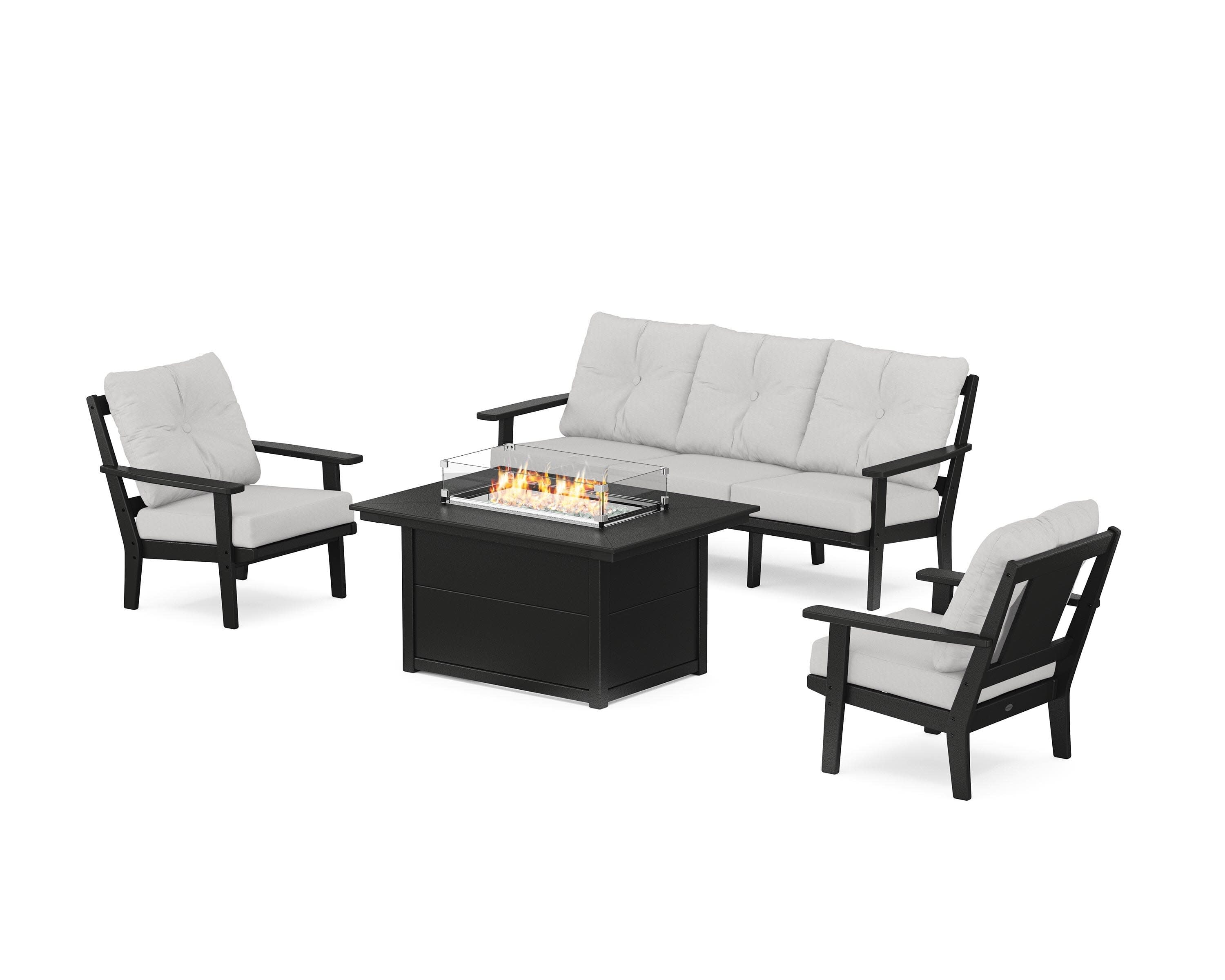 Prairie Deep Seating Fire Pit Table Set in Black / Diamond in the Rough