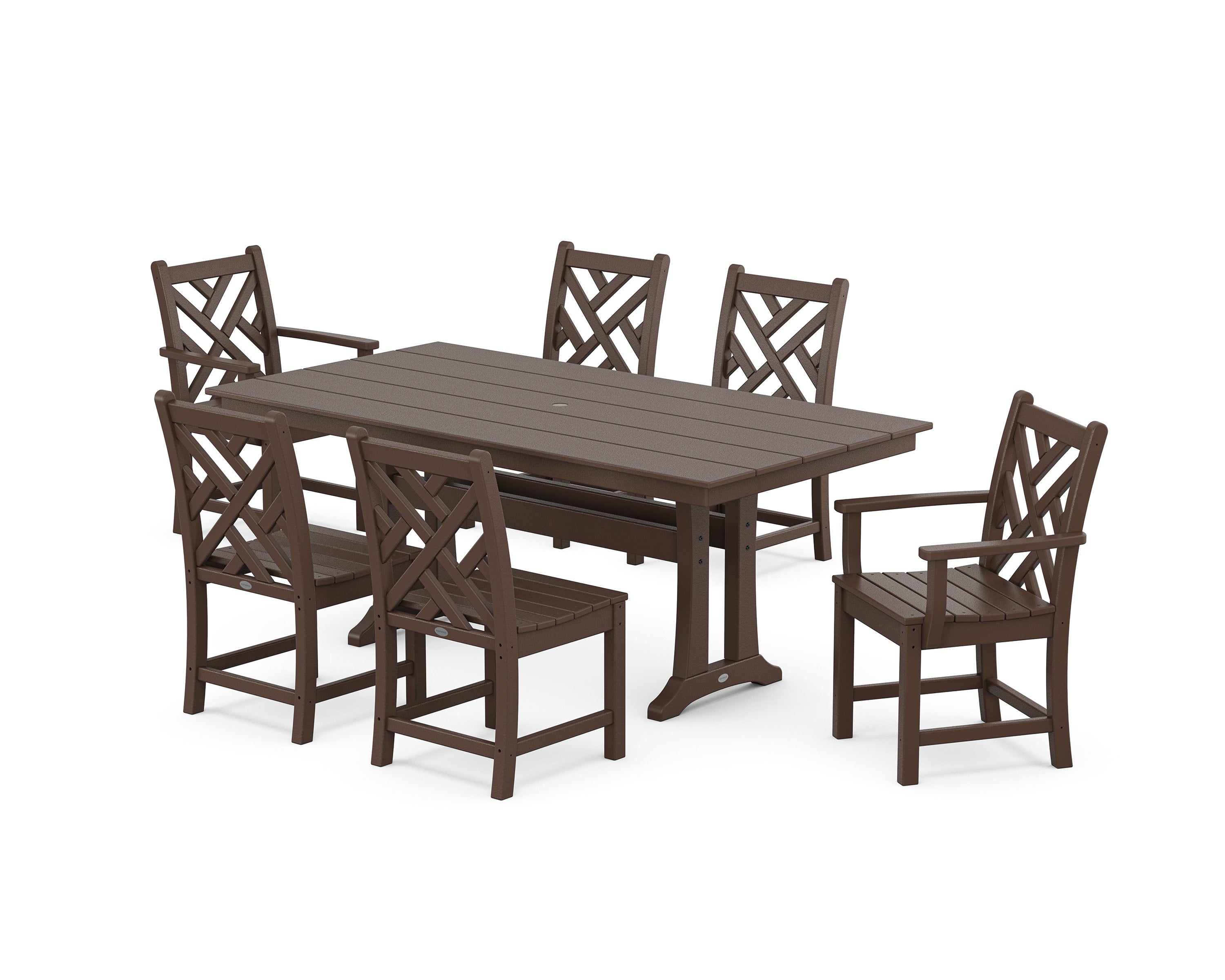 Chippendale 7-Piece Farmhouse Trestle Dining Set in Mahogany