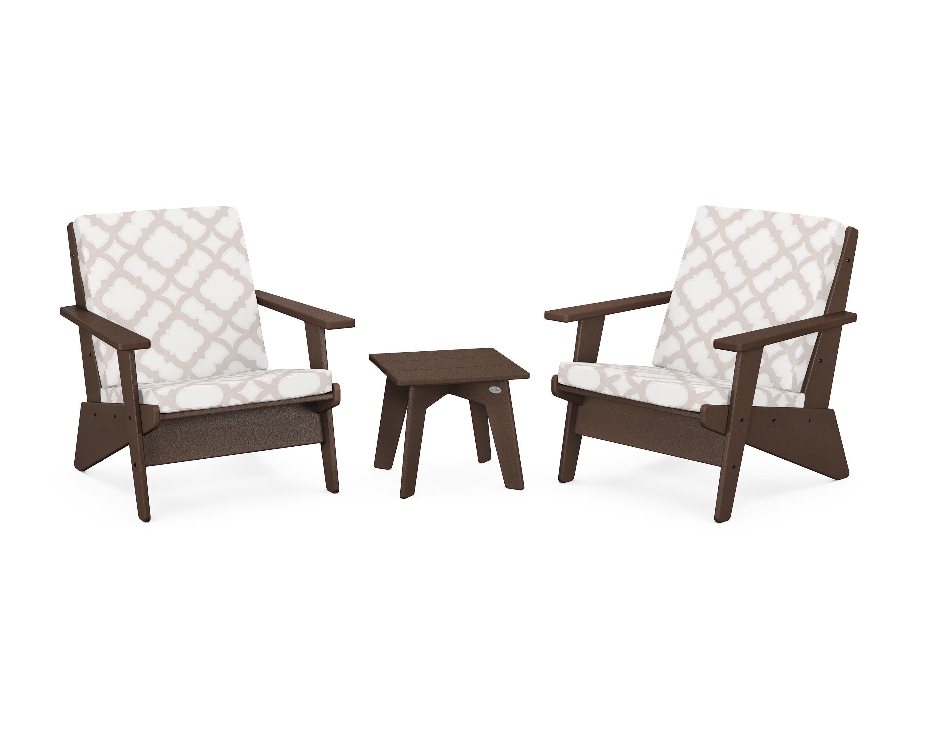 Riviera Modern Lounge 3-Piece Set in Mahogany / Trellis Dune Burlap