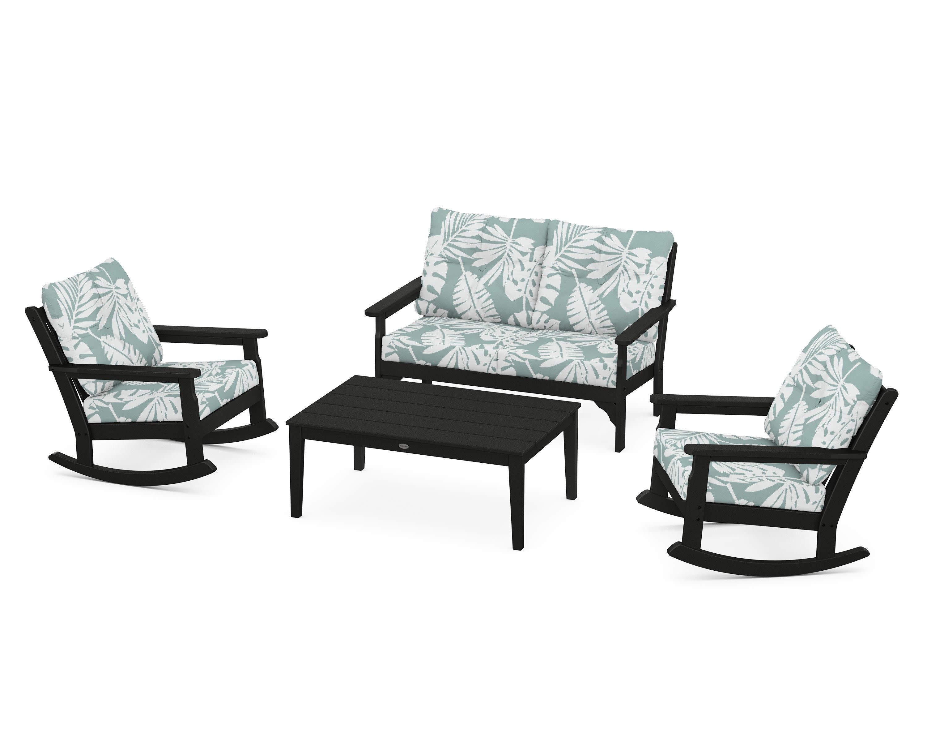 Vineyard 4-Piece Deep Seating Rocking Chair Set in Black / Leaf Glacier Spa